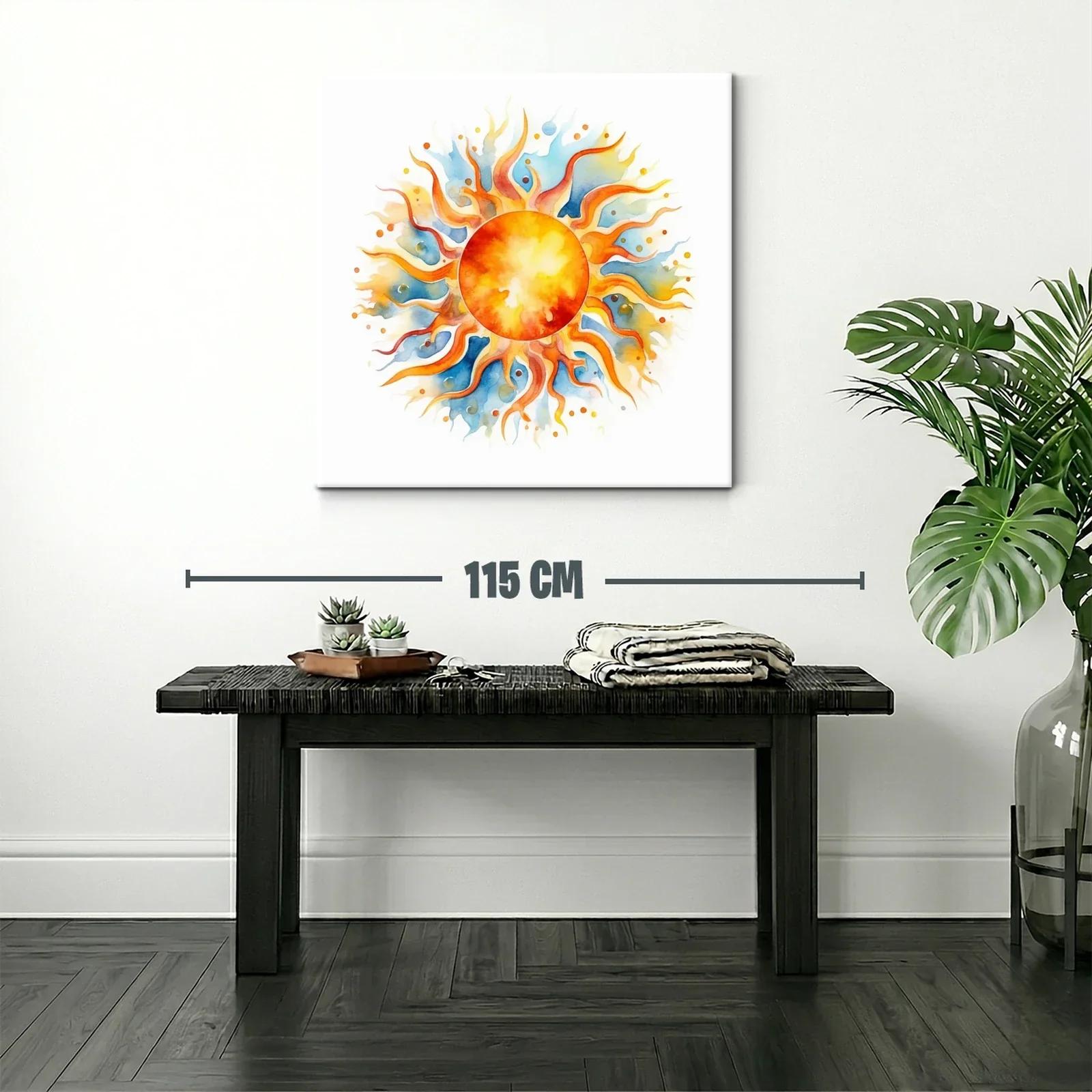 Sol radiante con flamas naranjas y tonos azules de acuarela — miniatura 2