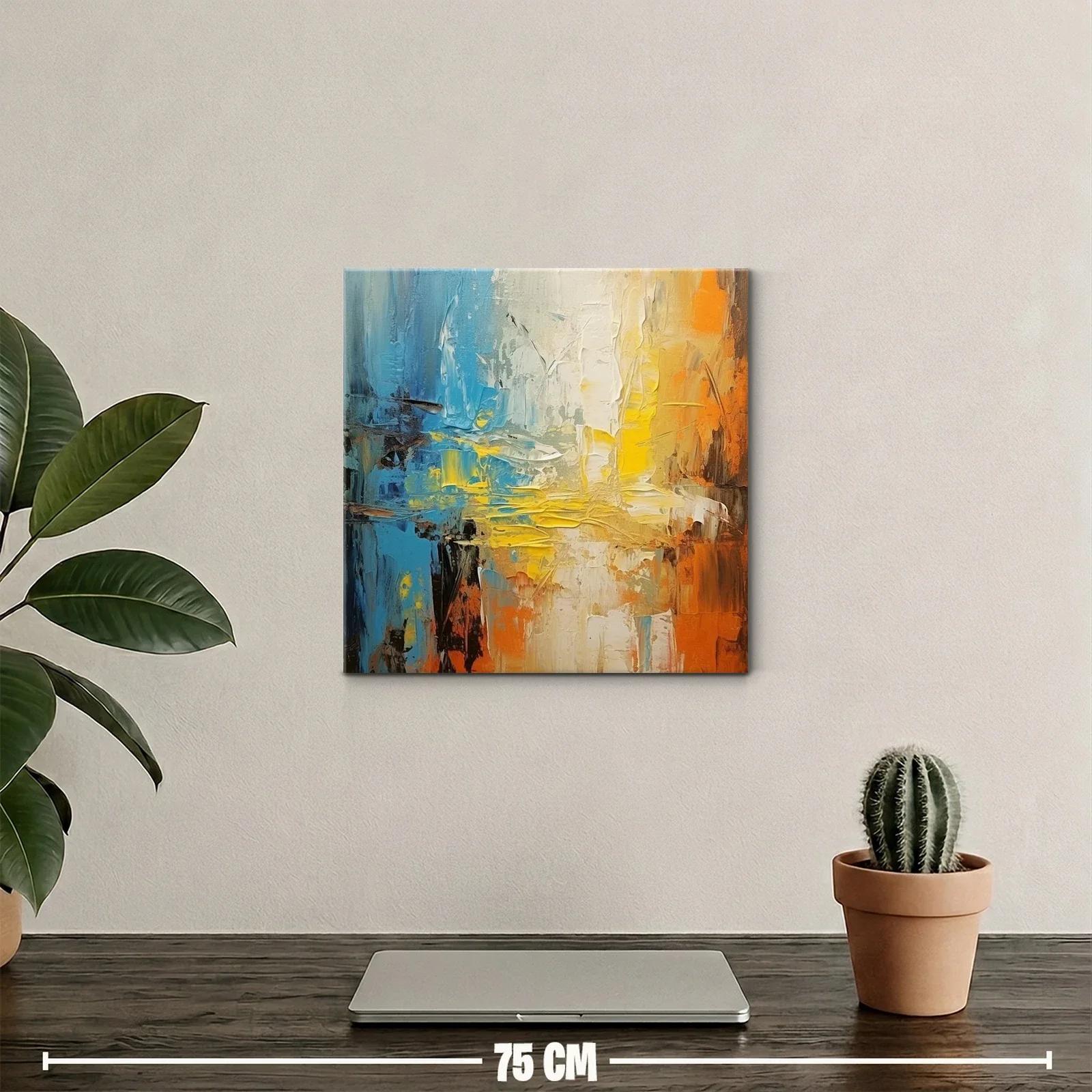 Cuadro abstracto con tonos cálidos y fríos vibrantes — miniatura 2