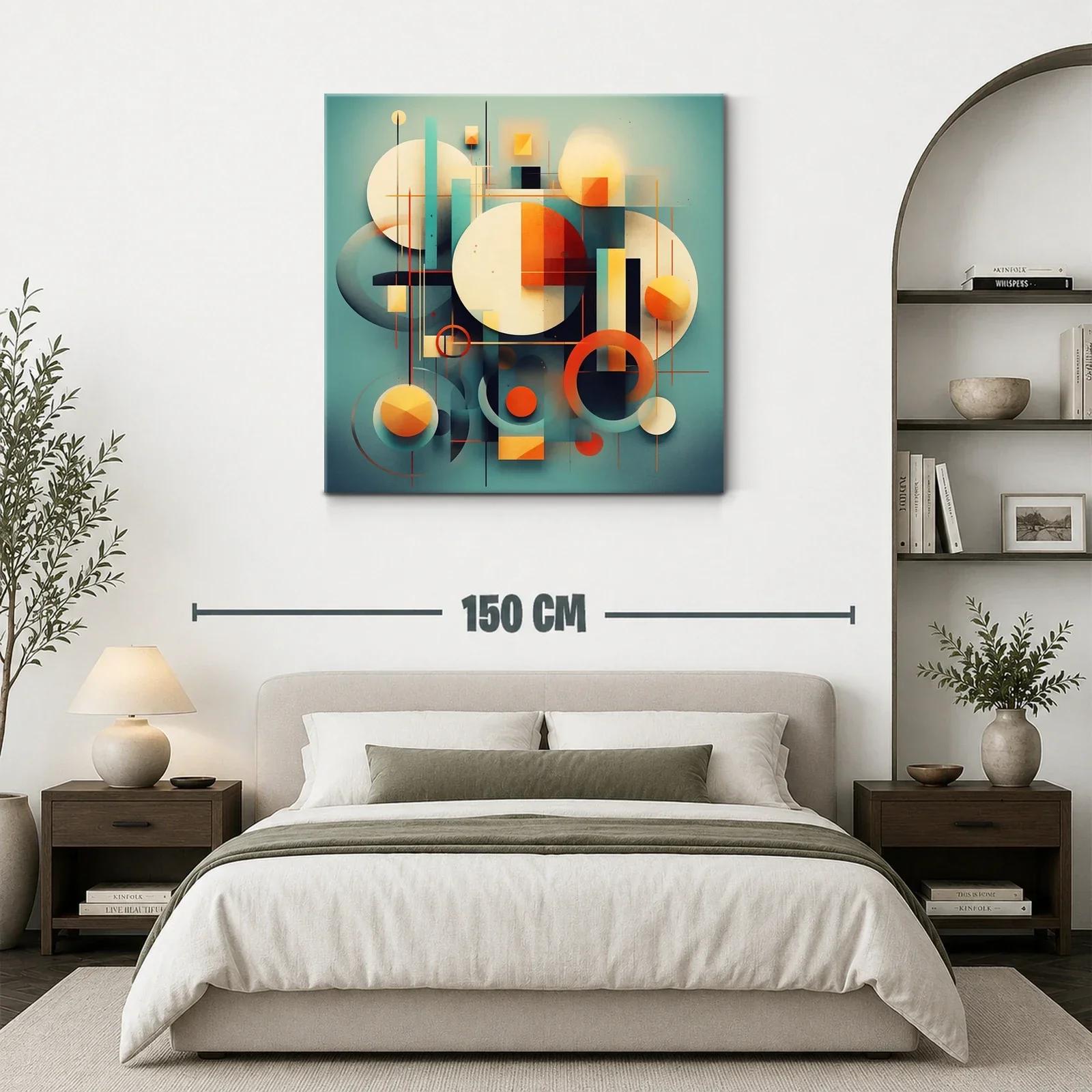 Composición abstracta con círculos y líneas en tonos cálidos y fríos — miniatura 3