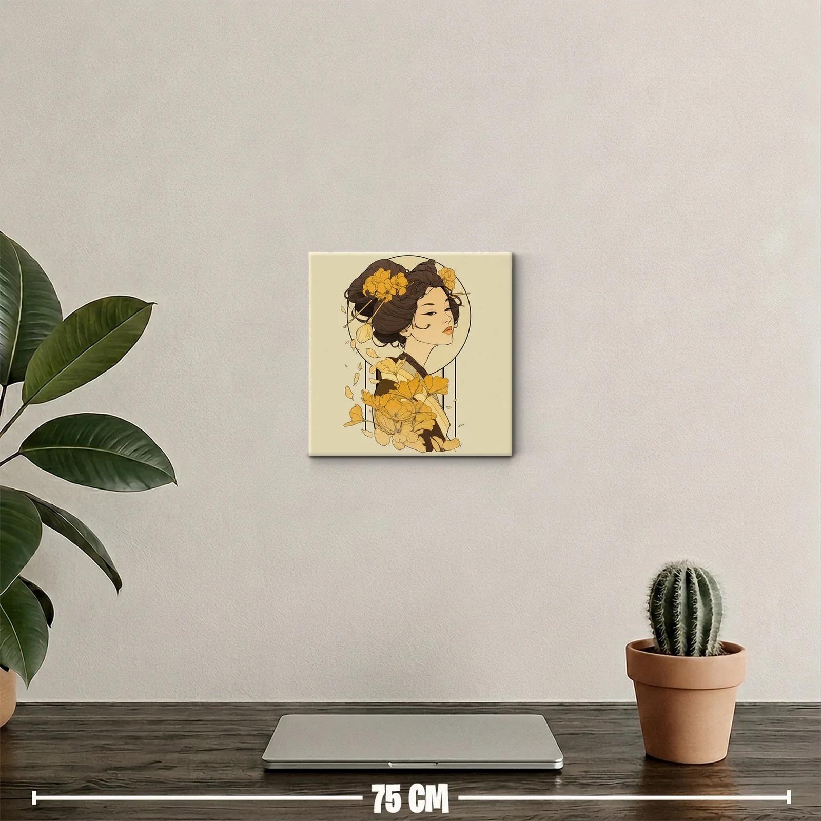 Retrato elegante con flores doradas y estilo oriental — miniatura 2