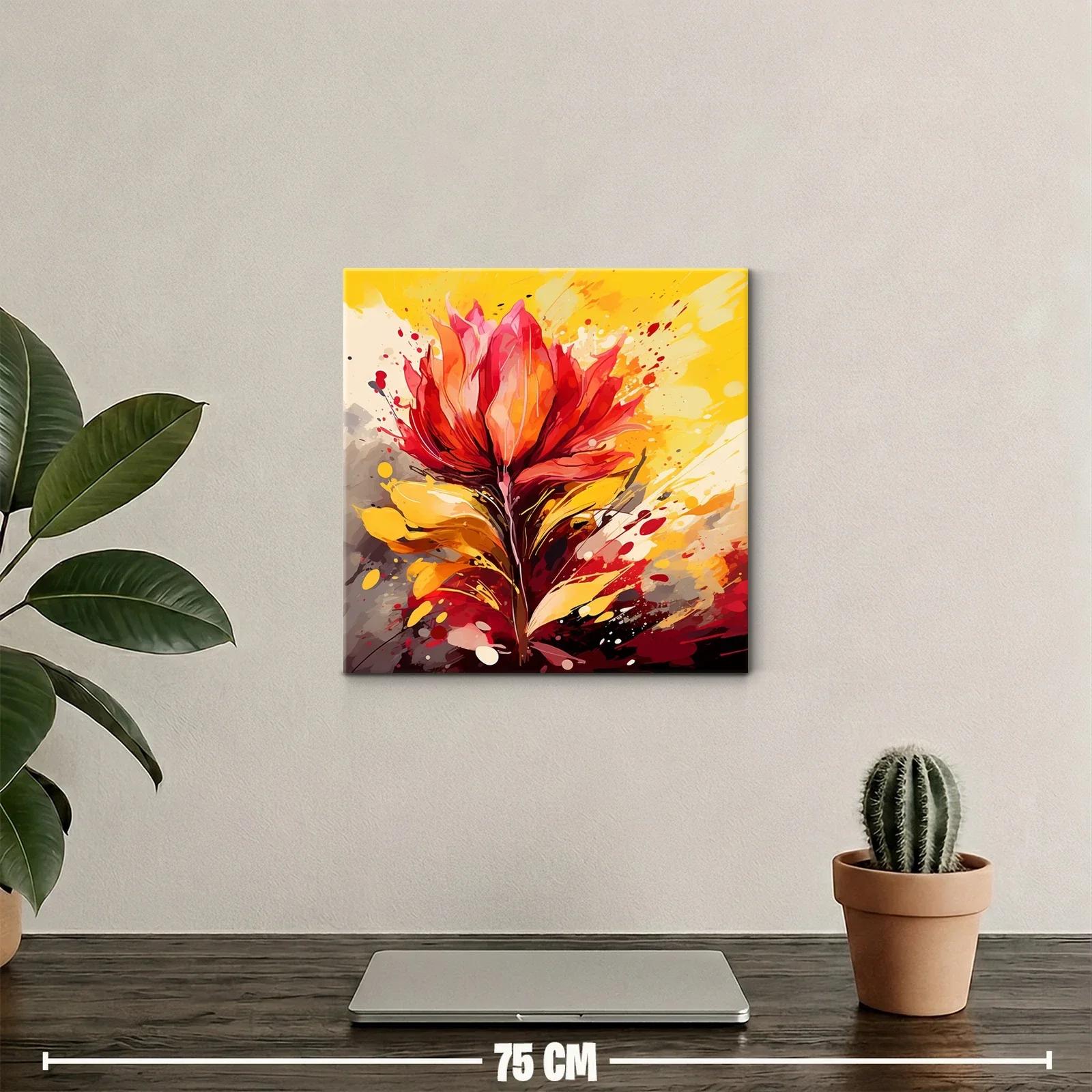 Cuadro moderno con explosión floral en tonos cálidos — miniatura 2