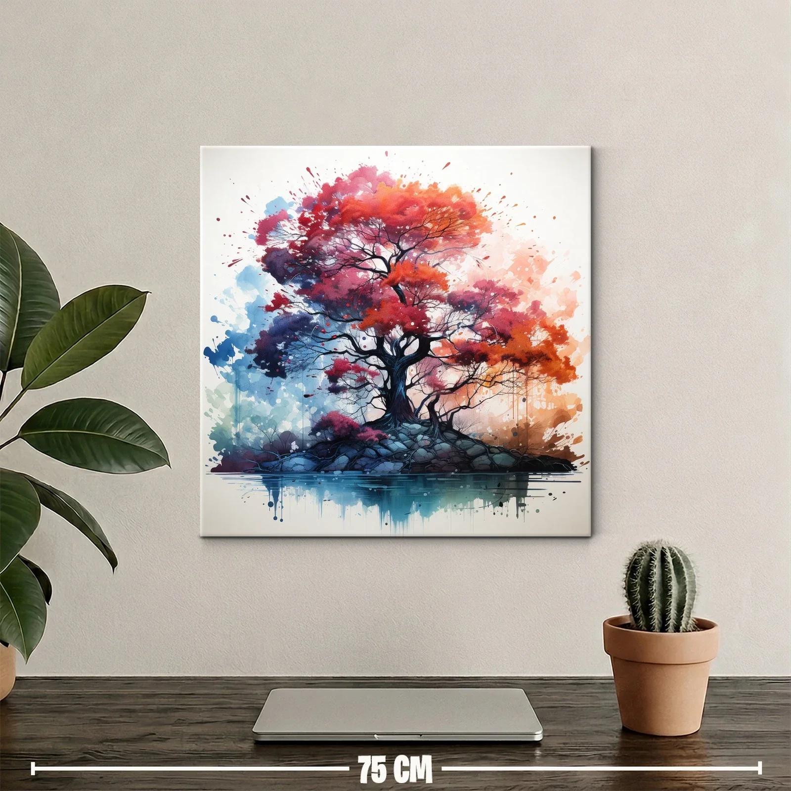 Árbol vibrante en tonos cálidos sobre lago sereno — miniatura 2