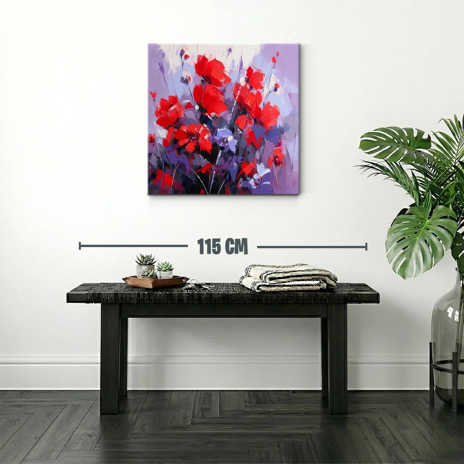Cuadro floral vibrante con tonos rojos y lilas — miniatura 2