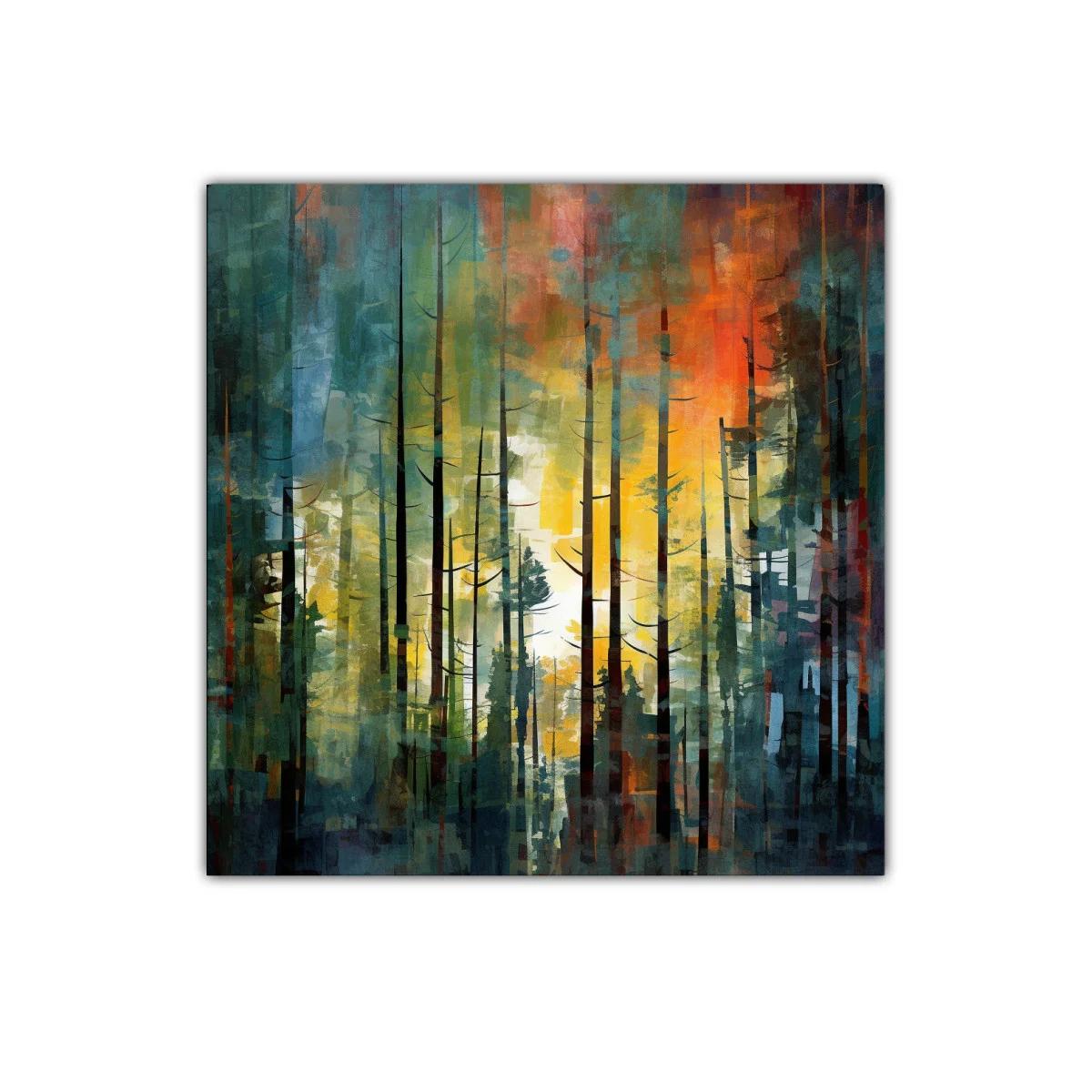 Bosque abstracto con luz cálida y colores intensos — imagen principal