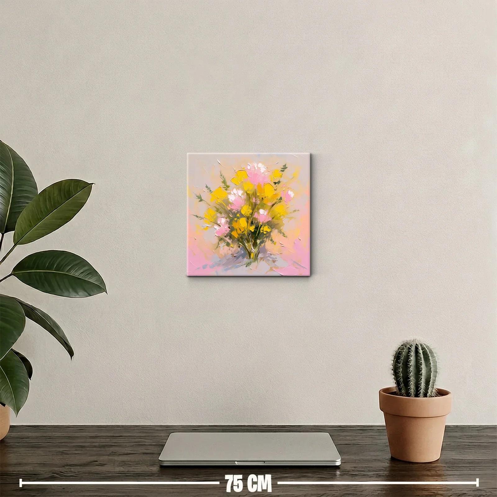 Cuadro decorativo ramo floral en tonos rosa y amarillo — miniatura 2