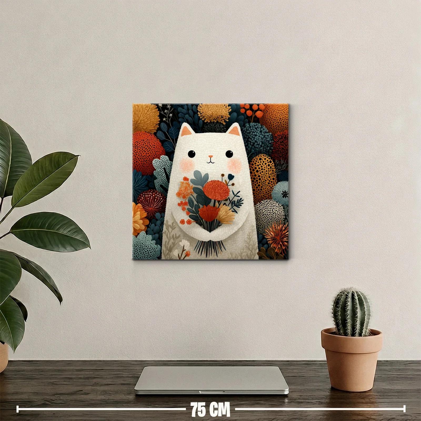 Ilustración de gato blanco con flores otoñales — miniatura 2