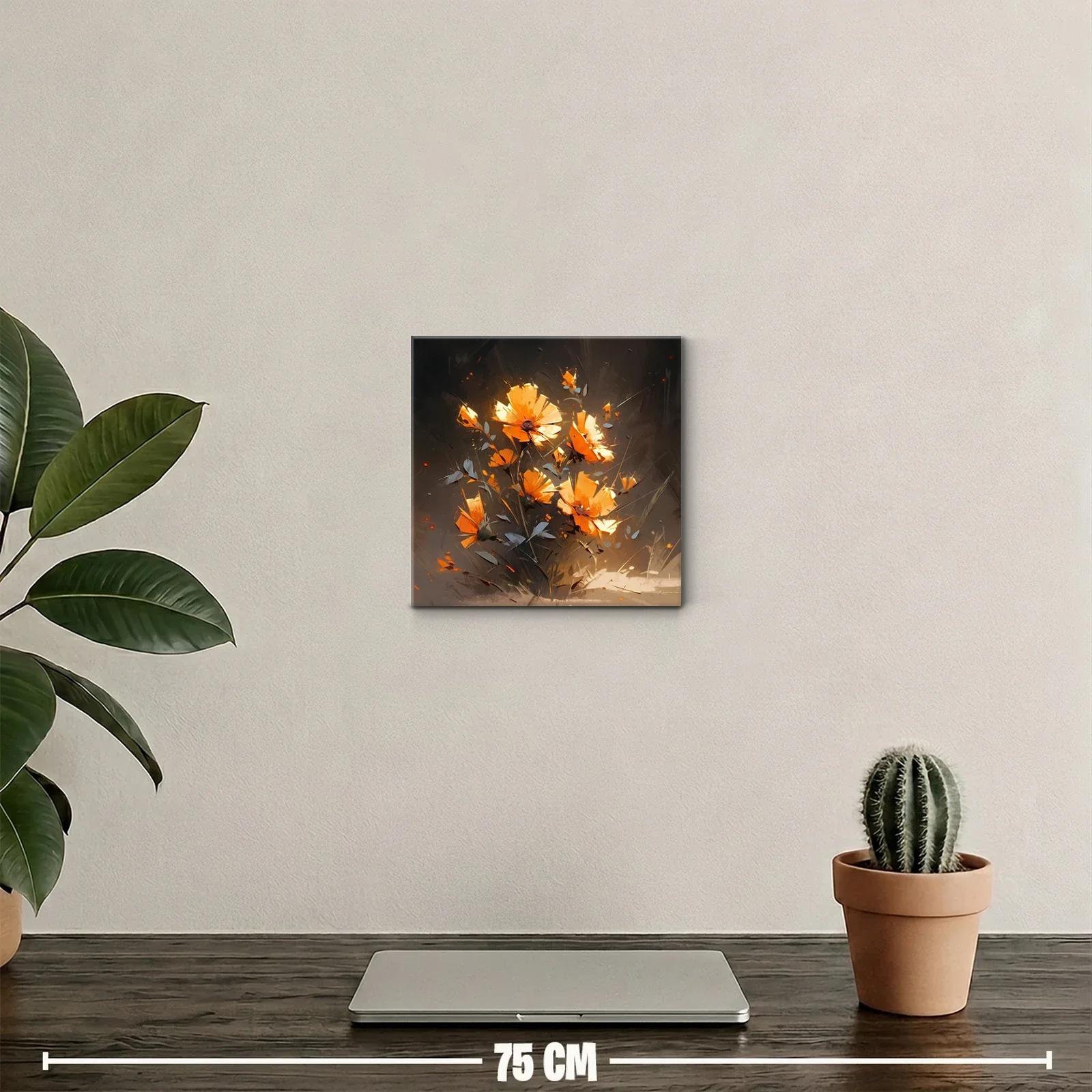 Cuadro floral con tonos naranjas vibrantes y fondo oscuro — miniatura 2