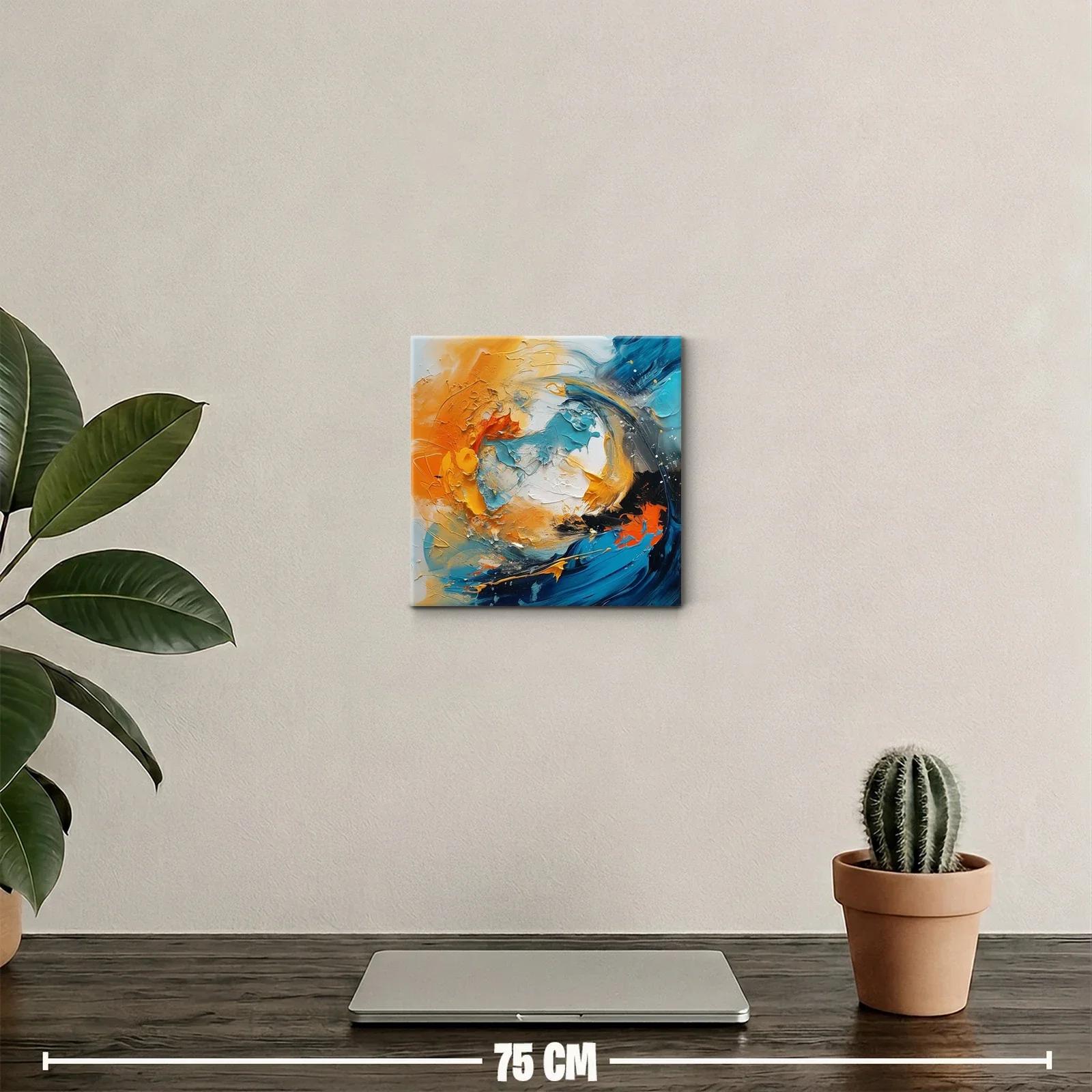 Cuadro abstracto en tonos turquesa y naranja vibrante — miniatura 2