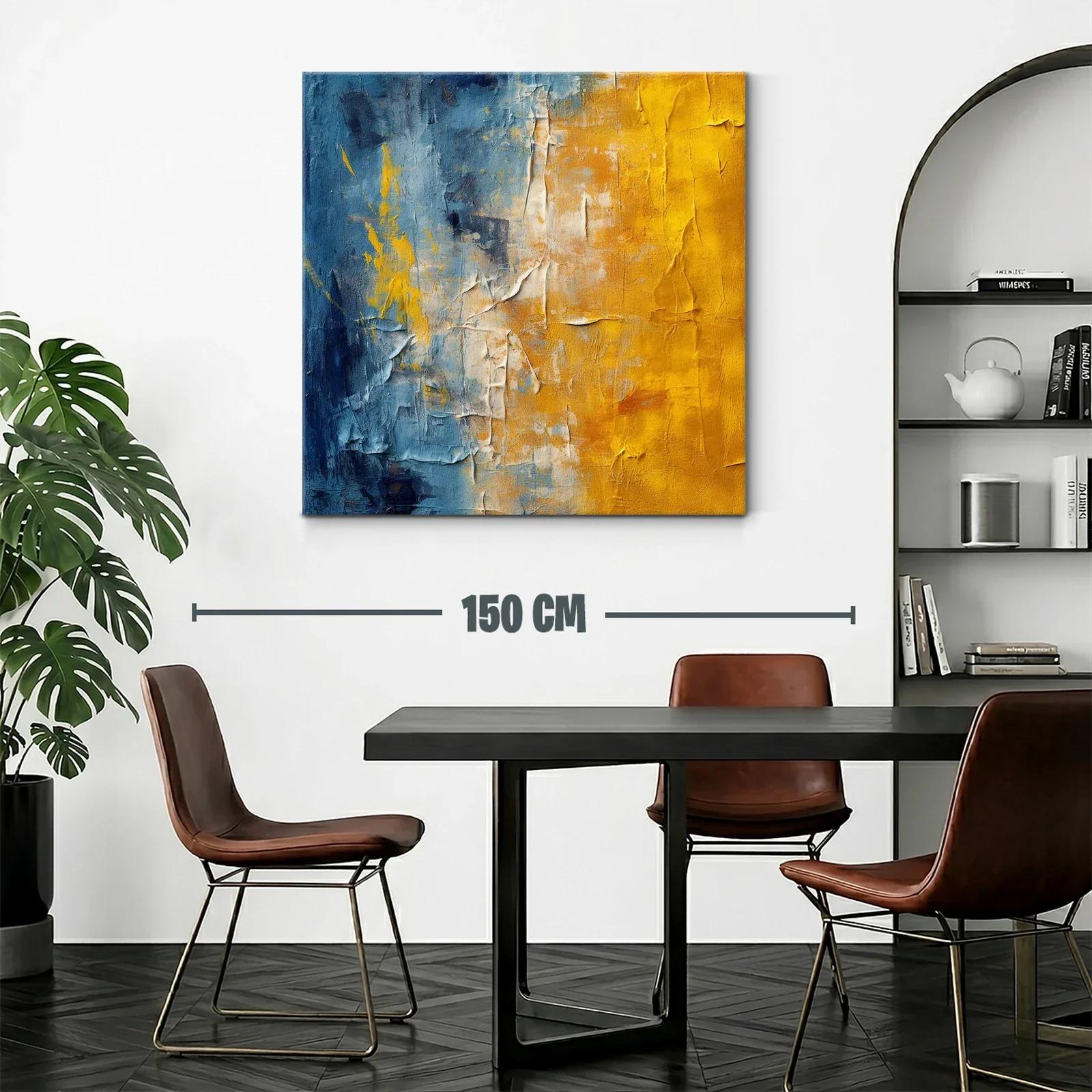 Cuadro abstracto en tonos azul y mostaza para modernizar espacios — miniatura 2