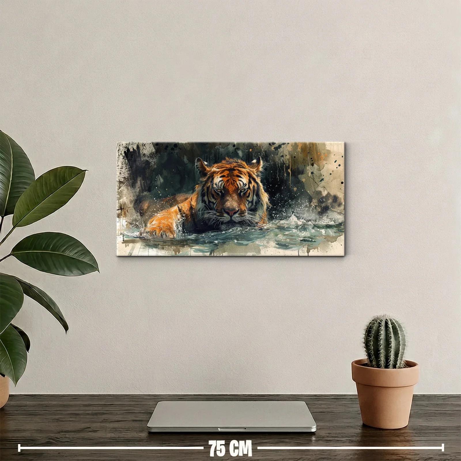 Cuadro tigre con salpicaduras y rostro protagonista — miniatura 2