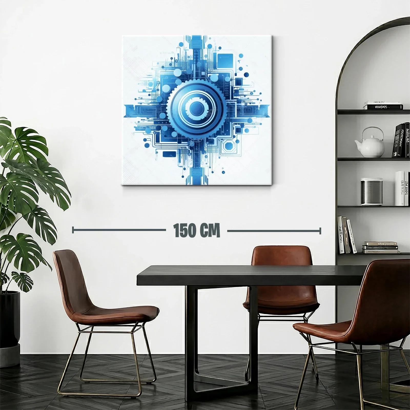 Cuadro abstracto con diseño tecnológico en tonos azules — miniatura 2
