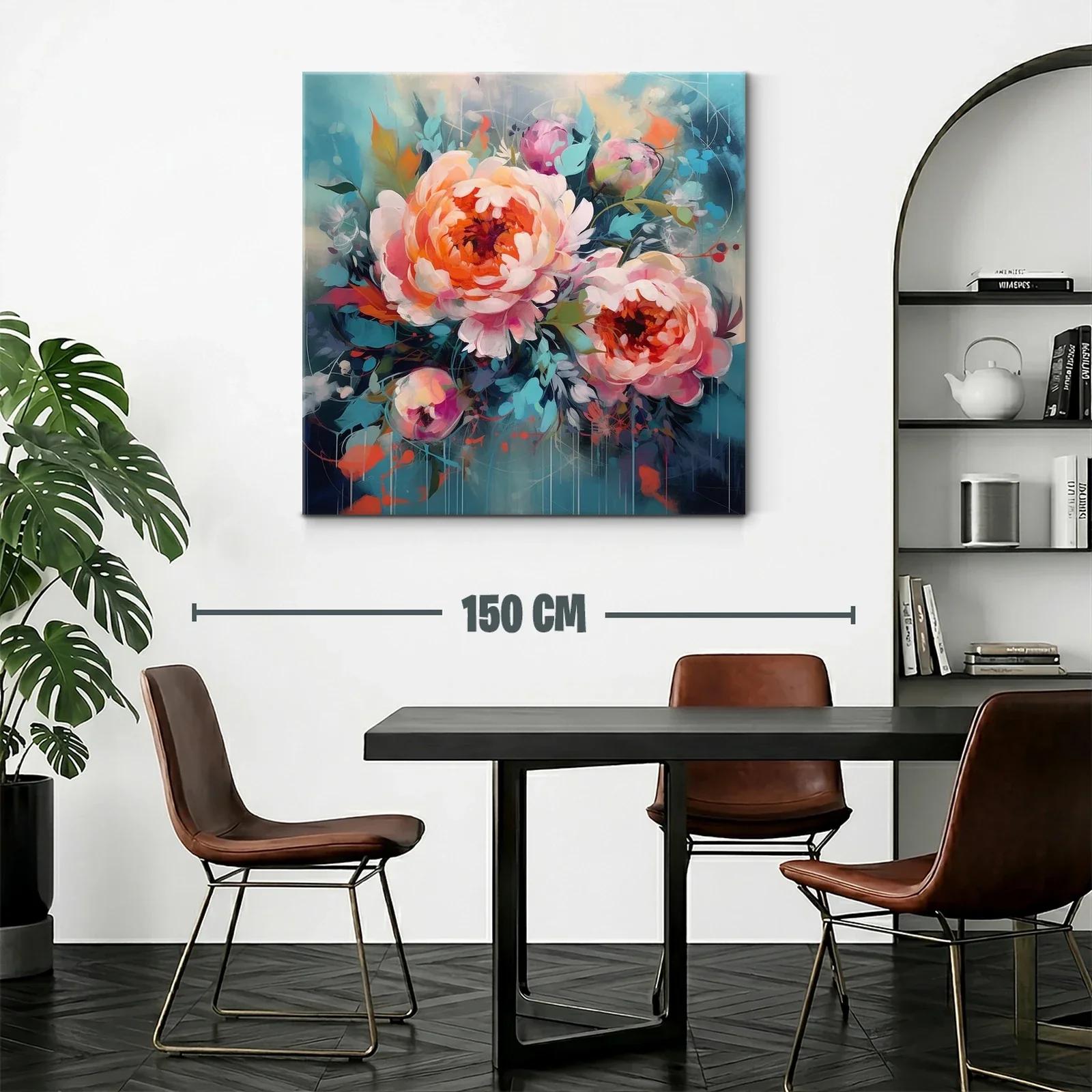 Cuadro floral con vibrantes peonías en tonos cálidos y fríos — miniatura 2