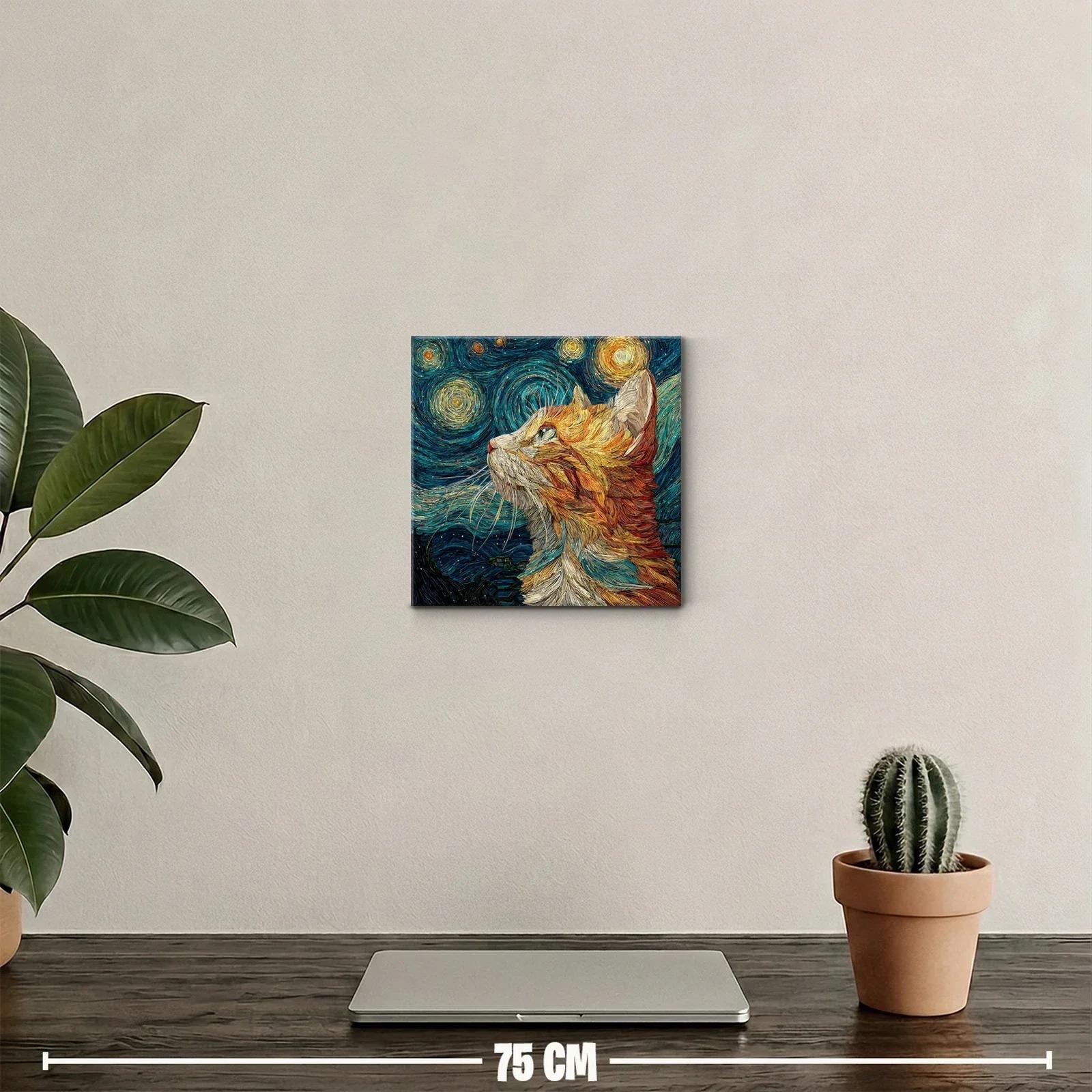 Gato mirando el cielo estrellado con textura vibrante — miniatura 2