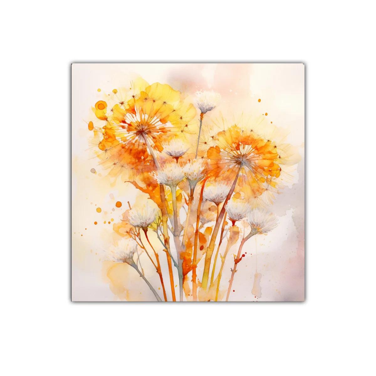 Cuadro decorativo con diente de león en tonos anaranjados