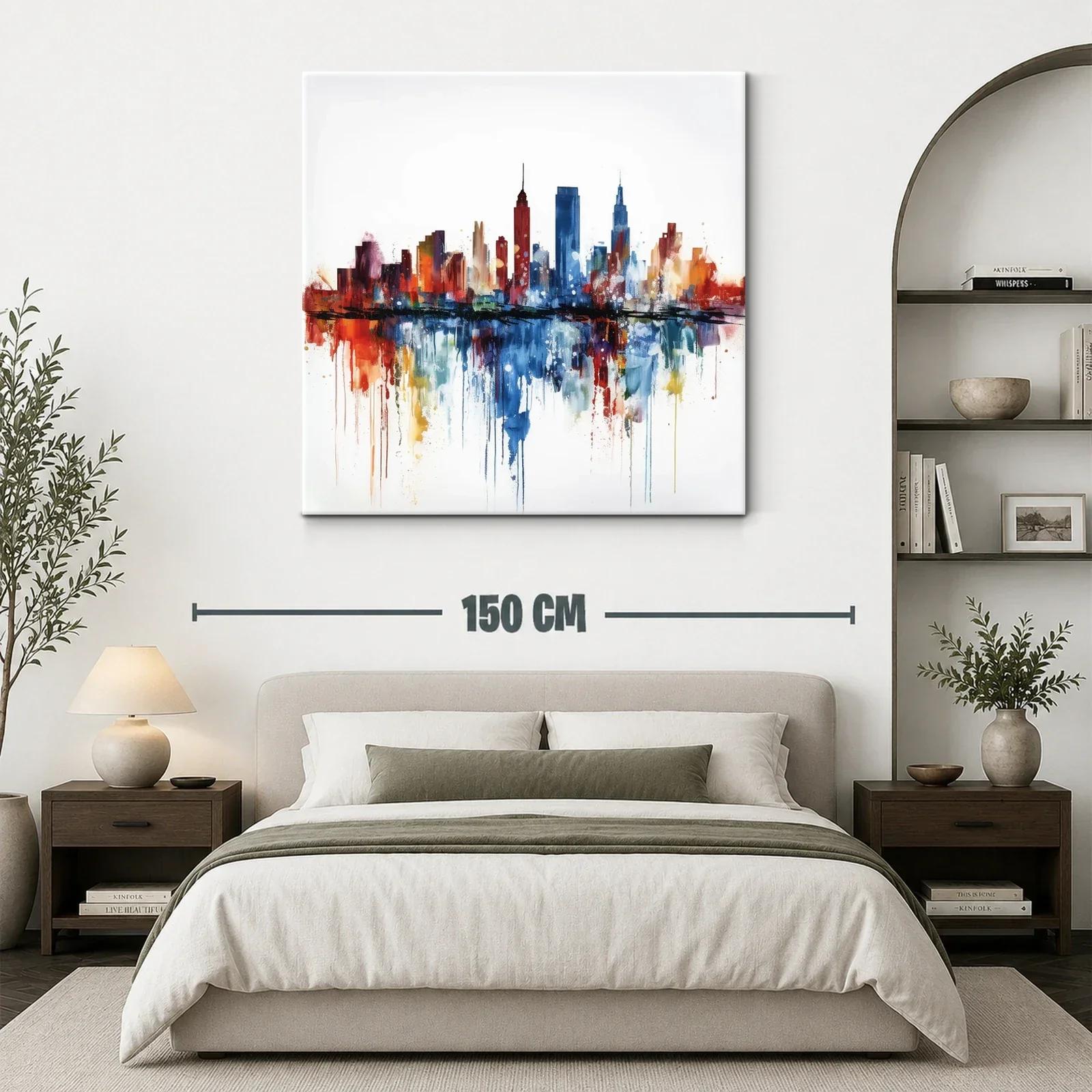 Ciudad vibrante con reflejos en tonos cálidos y fríos — miniatura 3