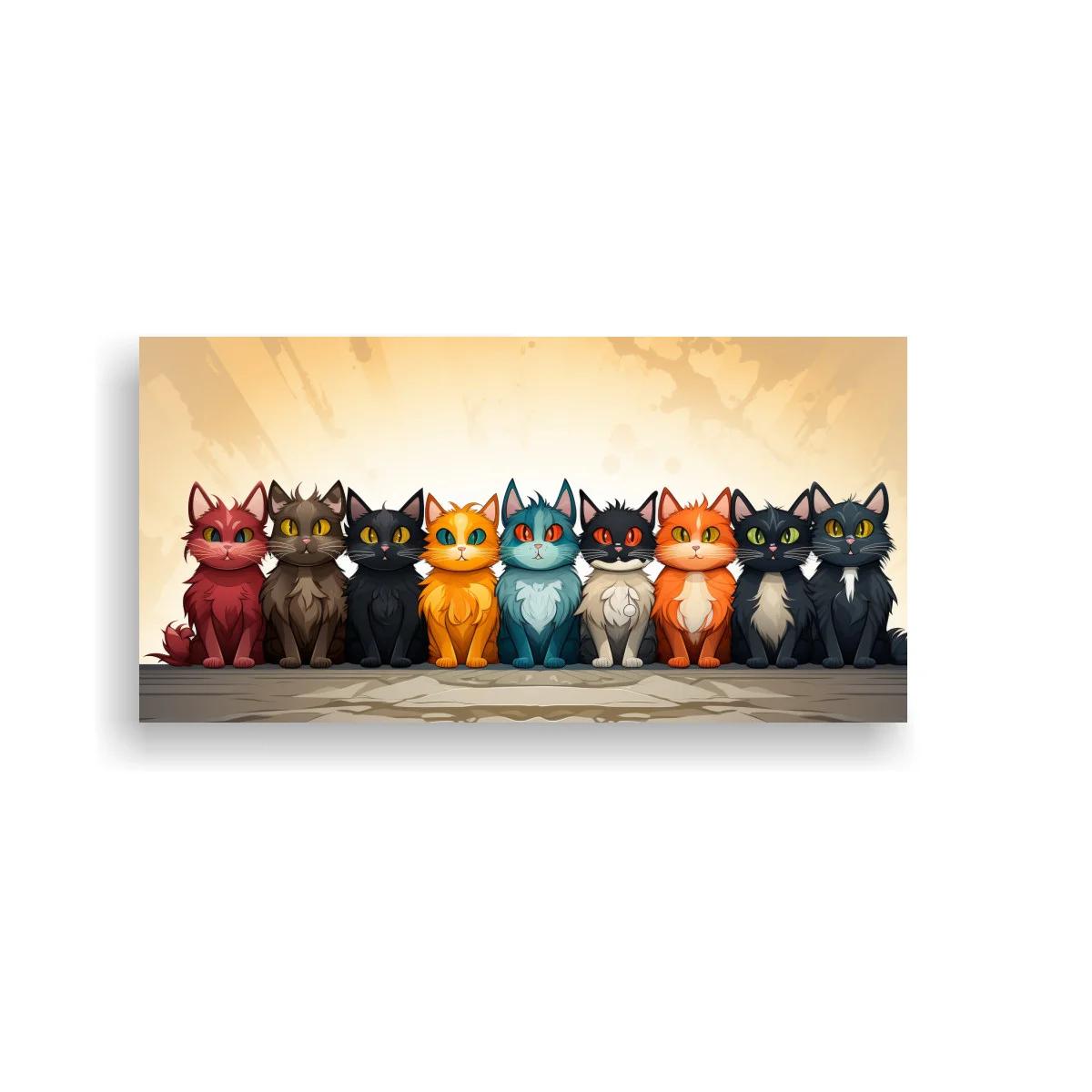 Cuadro fila de gatos sentados sobre suelo de piedra — imagen principal