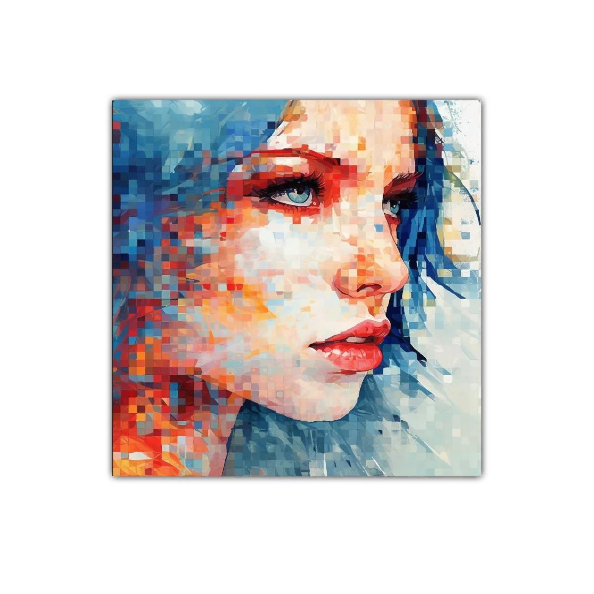 Retrato vibrante con rostro femenino en tonos fríos y cálidos — miniatura 1