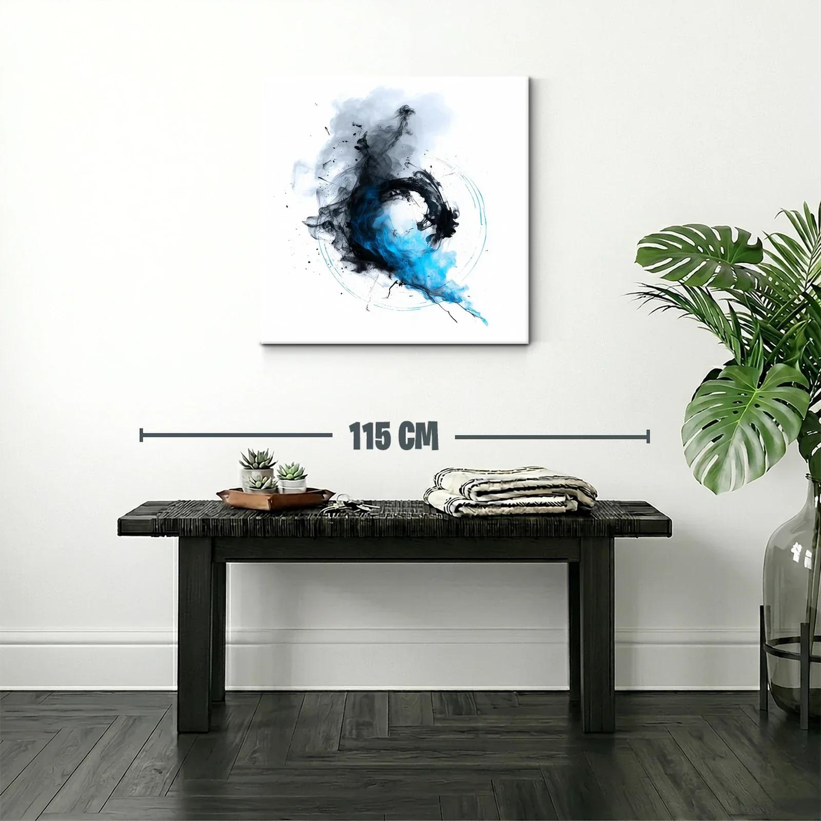 Cuadro abstracto con formas fluidas en azul y negro — miniatura 2