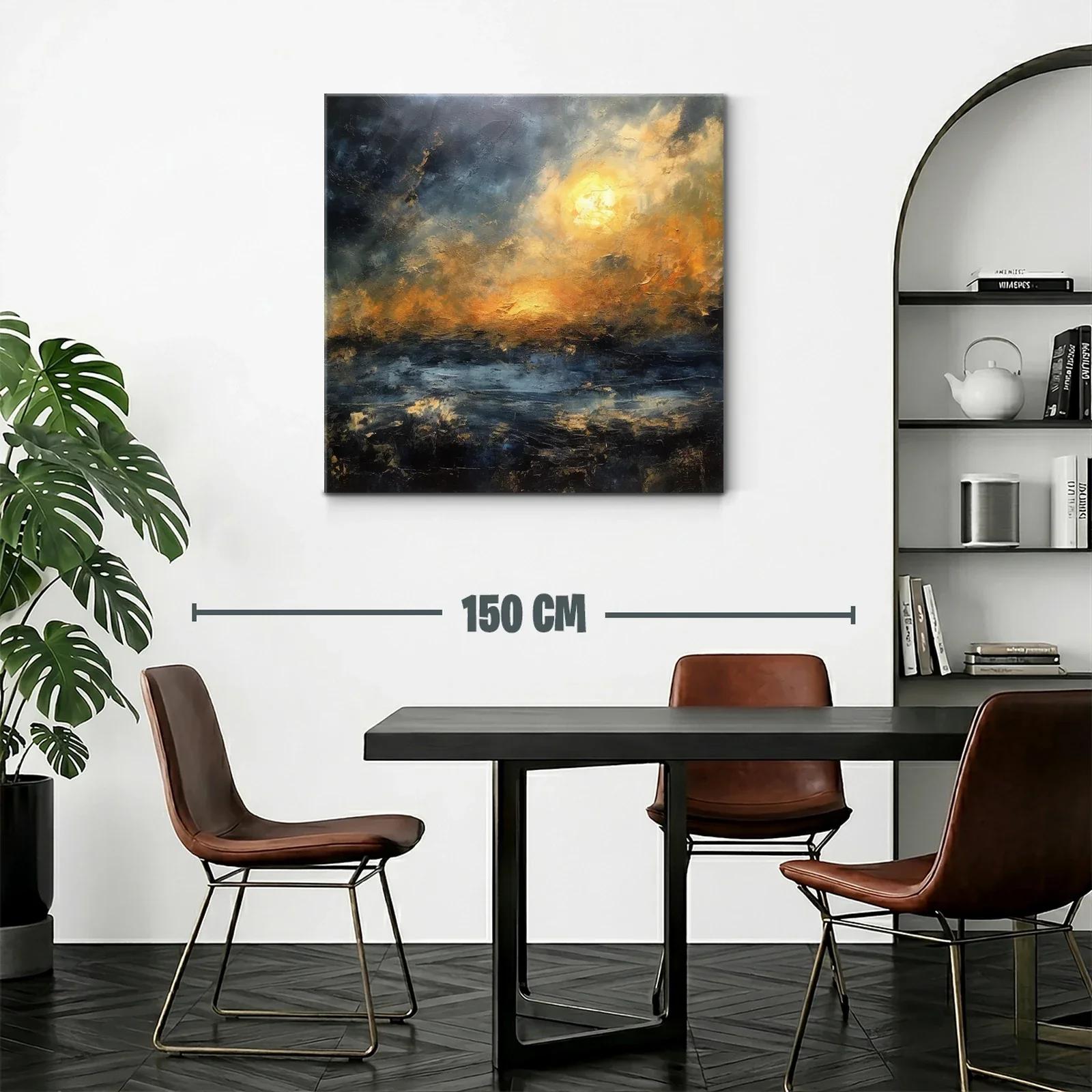 Cuadro abstracto con tonos dorados y atmósfera nebulosa — miniatura 2