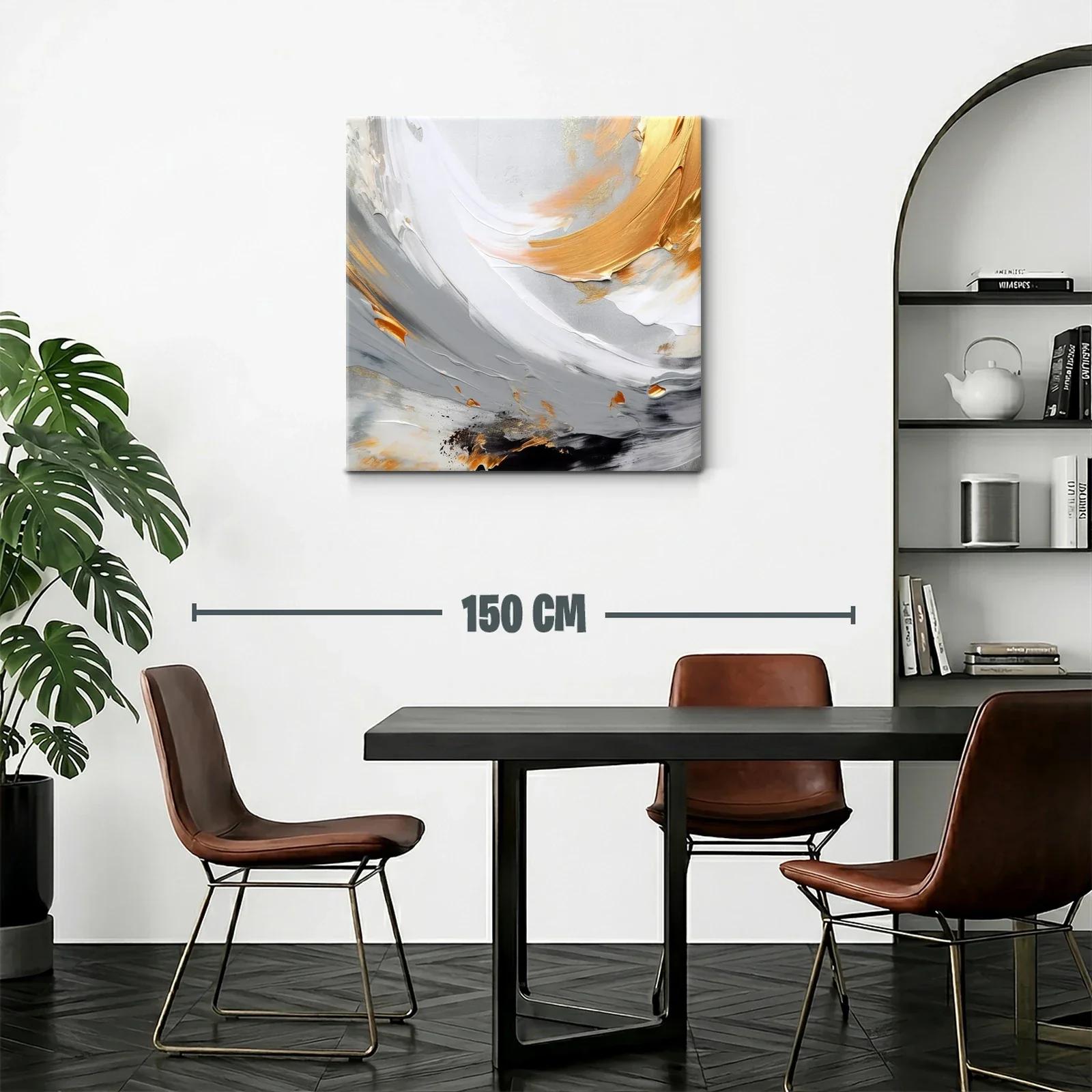 Cuadro abstracto con tonos grises y dorados elegantes — miniatura 2