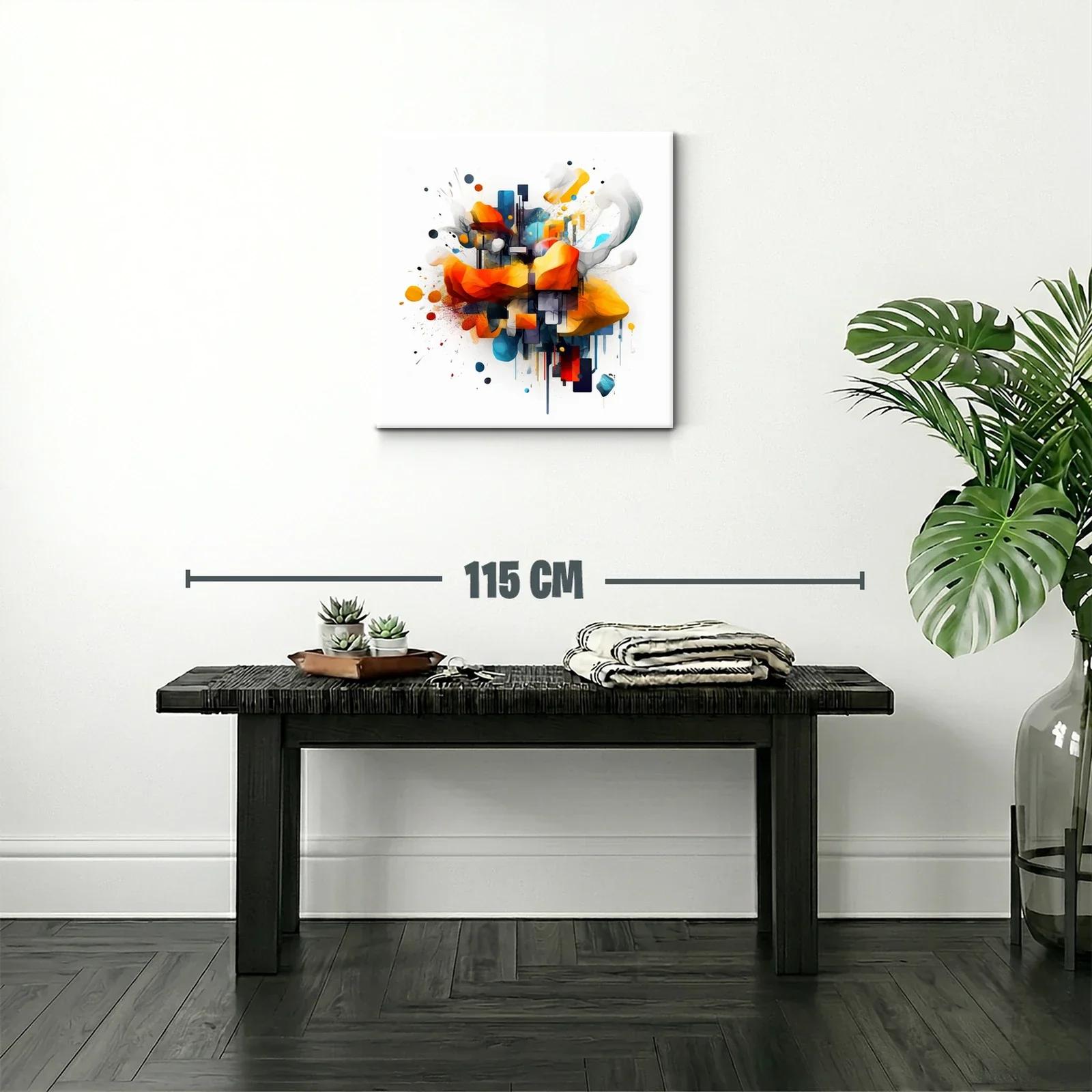 Cuadro abstracto con formas vibrantes en tonos cálidos y fríos — miniatura 2
