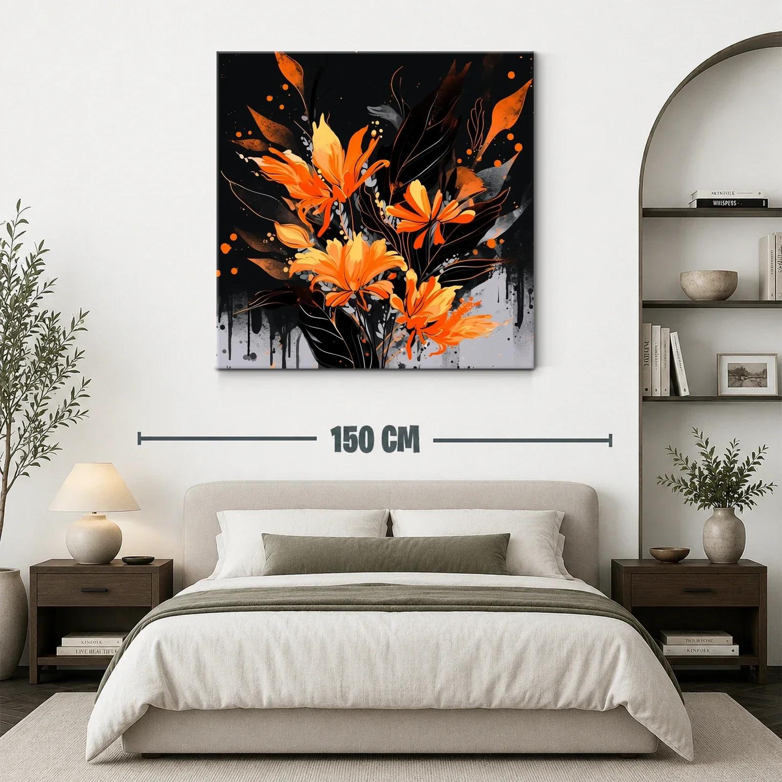 Cuadro floral en tonos naranja y negro para espacios modernos — miniatura 3