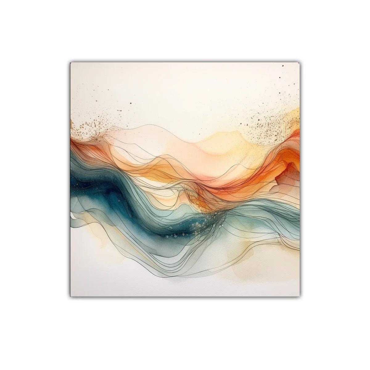 Cuadro abstracto con líneas fluidas y tonos cálidos y fríos — miniatura 1