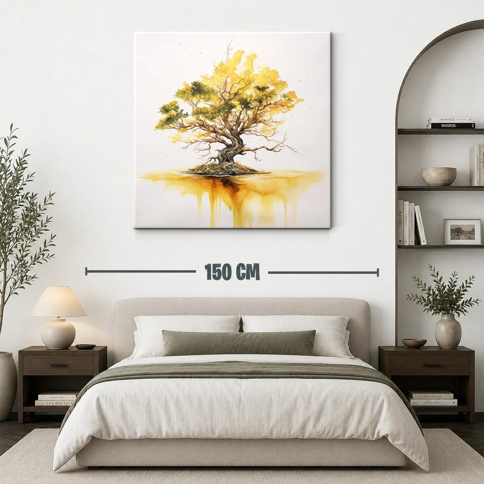 Árbol dorado con reflejo en acuarela expresiva — miniatura 3