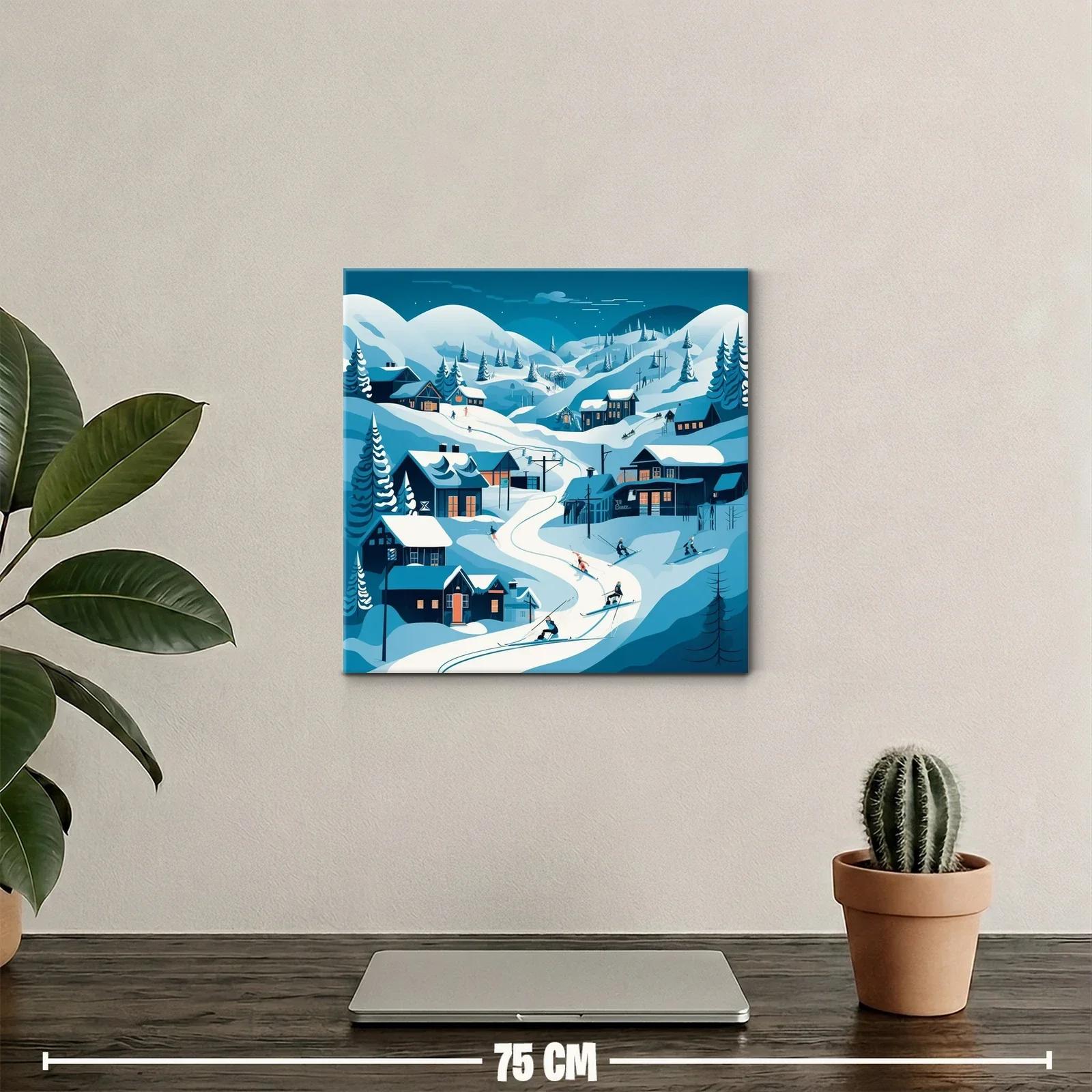 Paisaje invernal con esquiadores en montaña nevada — miniatura 2