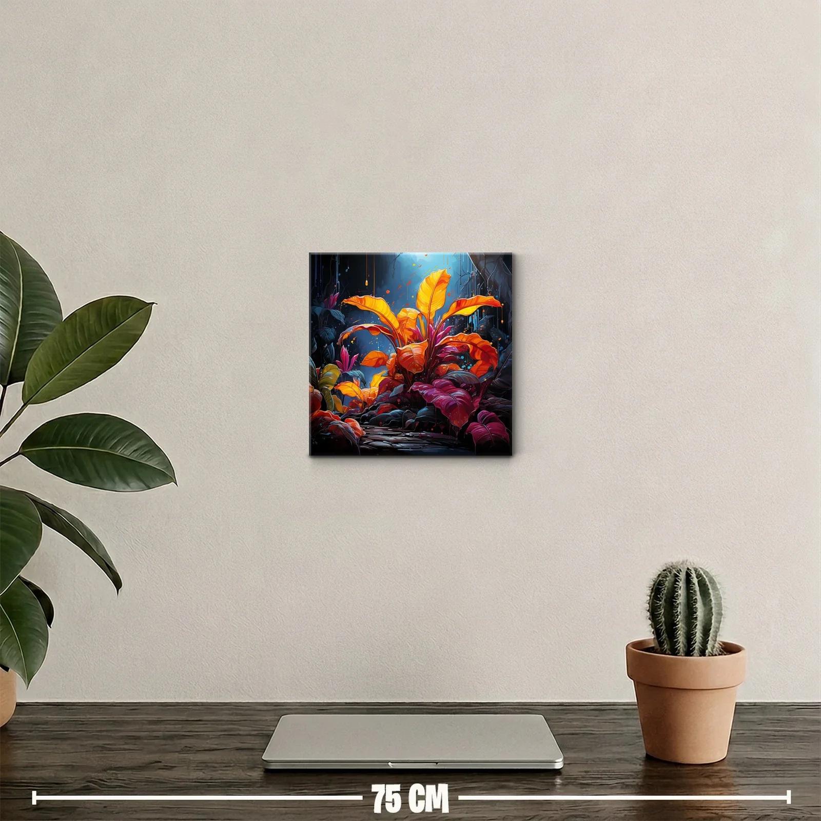 Cuadro decorativo vibrante con planta tropical en tonos cálidos — miniatura 2