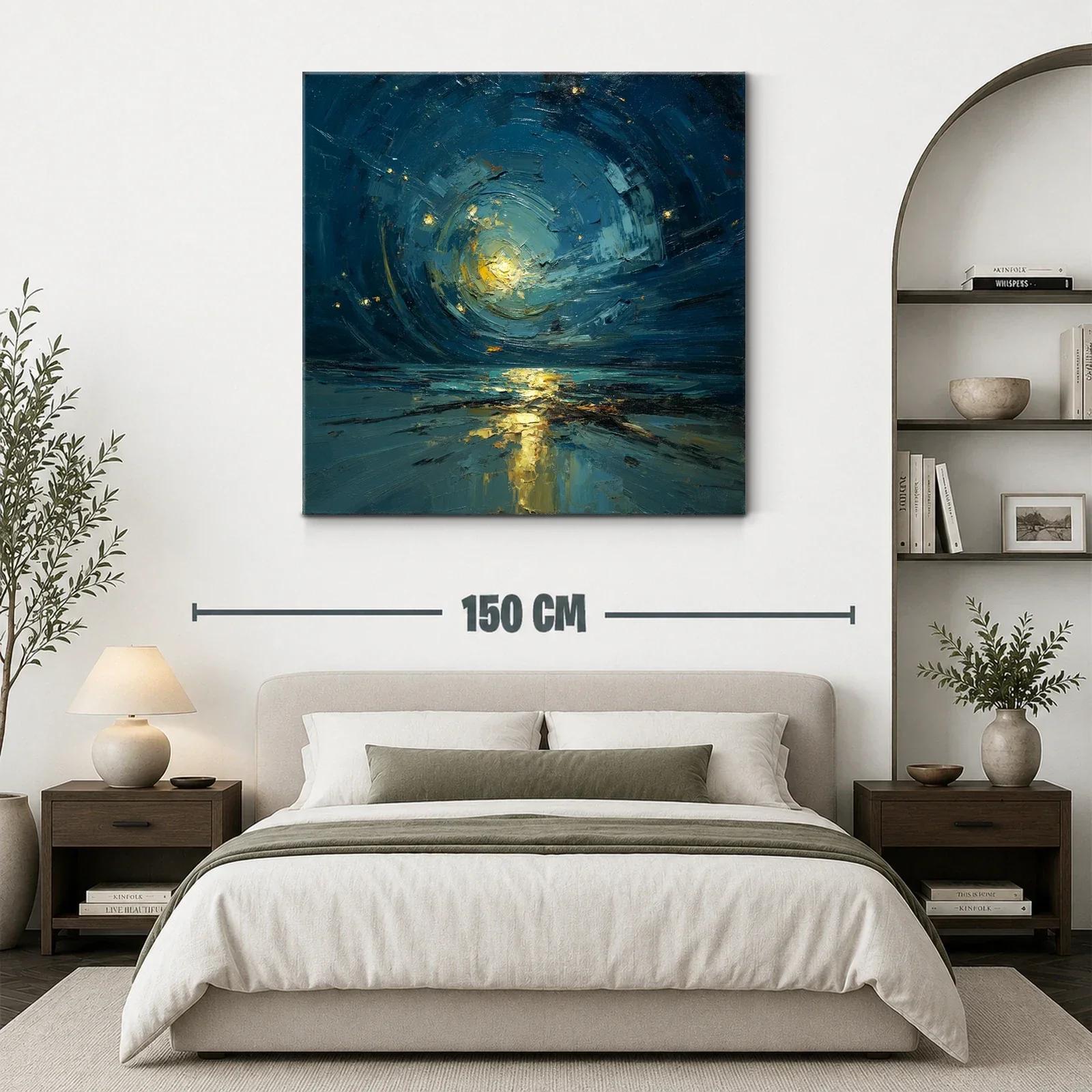 Cuadro abstracto con luz dorada en paisaje nocturno — miniatura 3