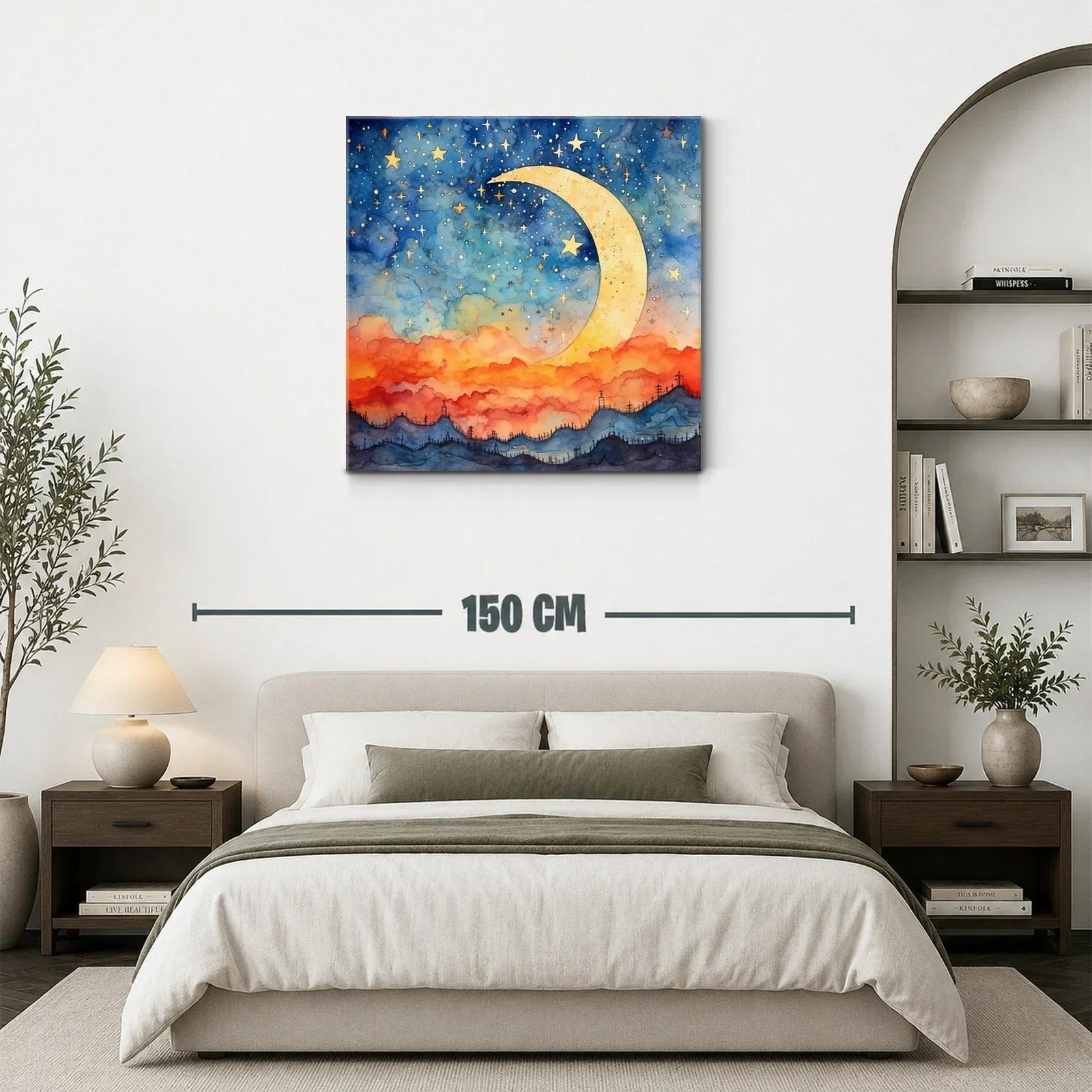 Puesta de sol mágica con luna y cielo estrellado — miniatura 3