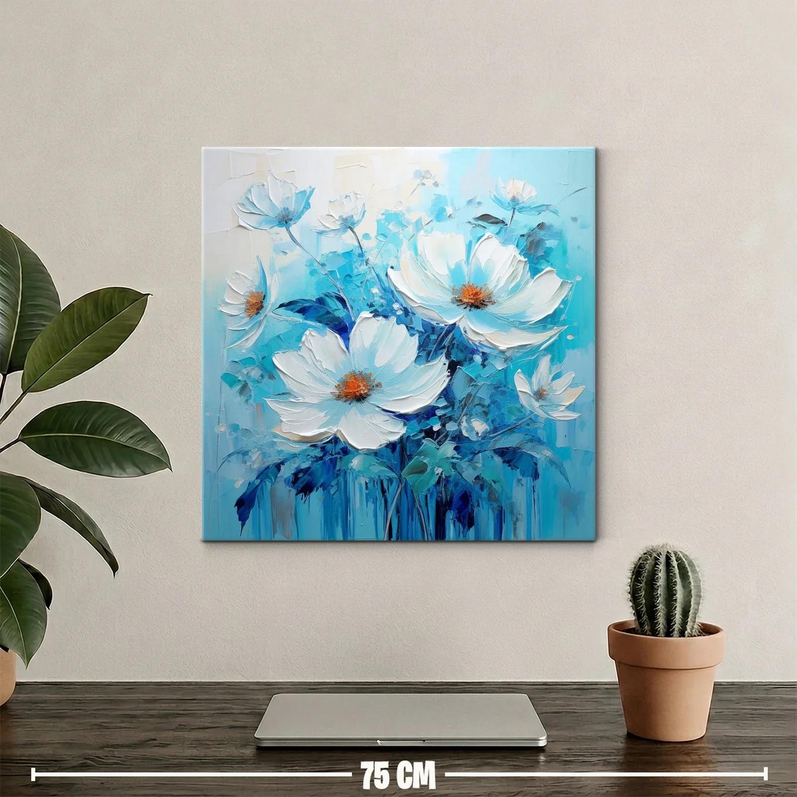 Cuadro floral con vibrantes tonos azules y blancos — miniatura 2