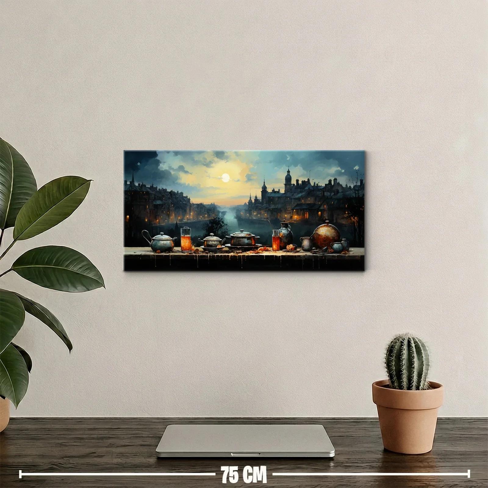 Cuadro ciudad junto al río con tetera de cobre — miniatura 2