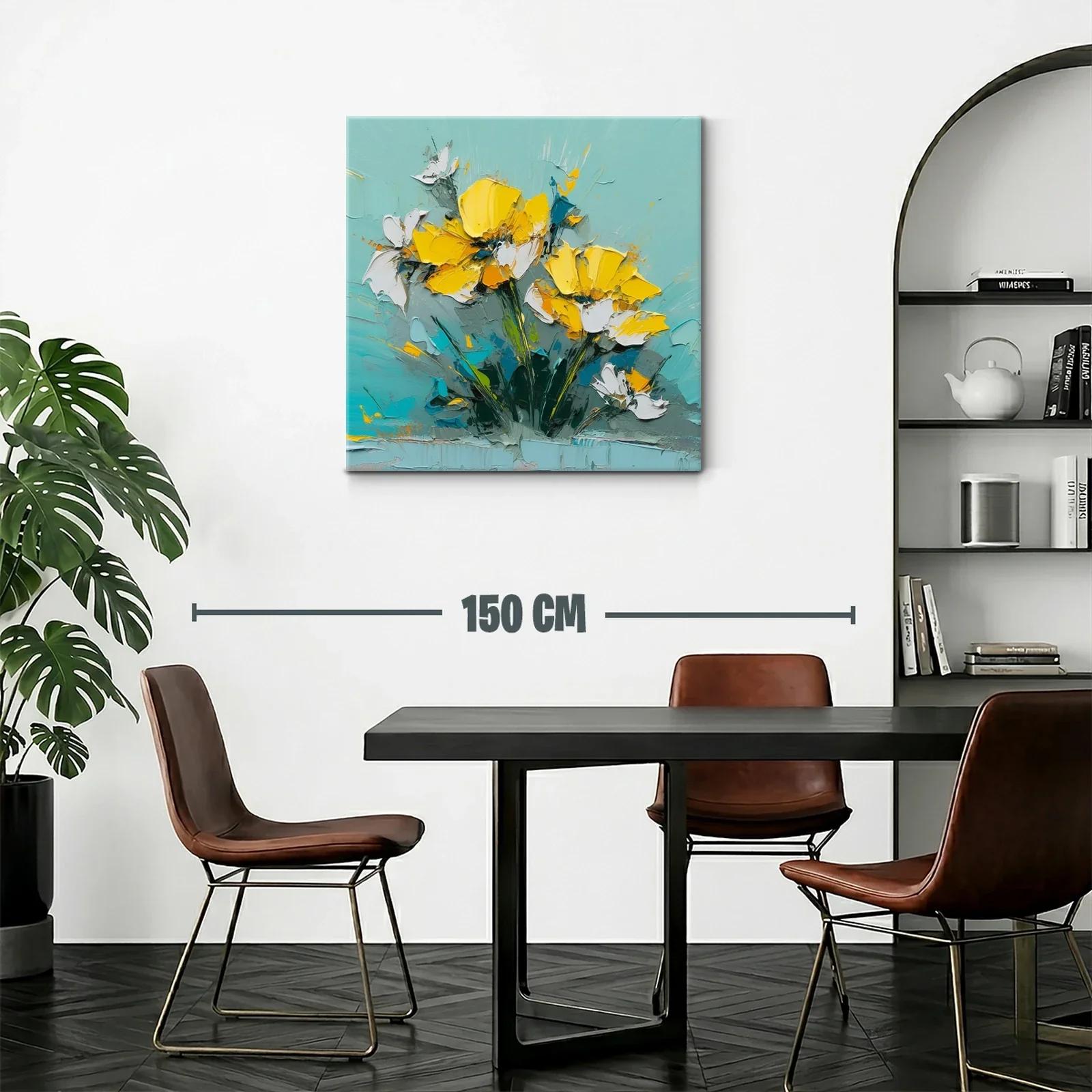 Cuadro floral con vibrantes pétalos amarillos y fondo turquesa — miniatura 2