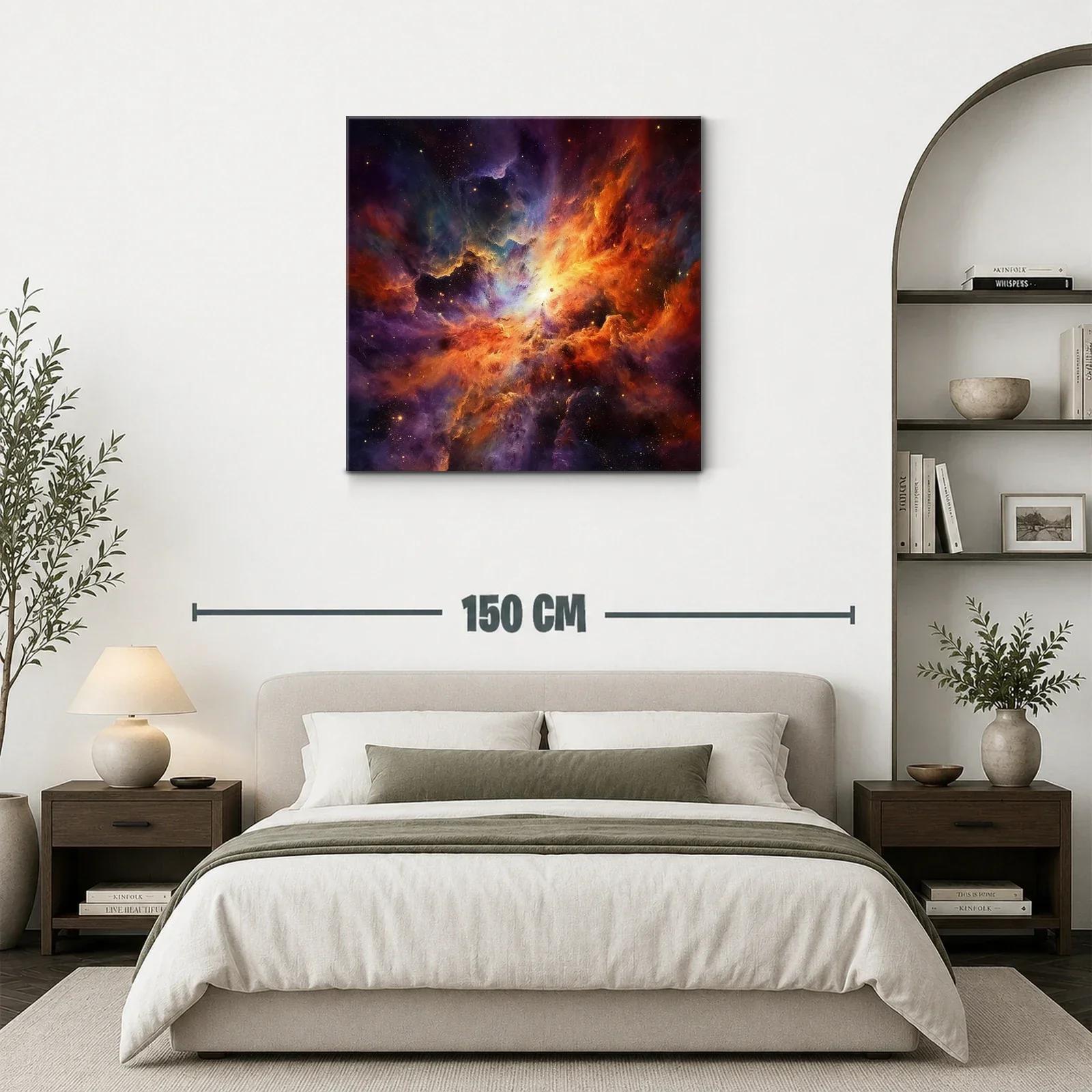 Cuadro abstracto de explosión cósmica en tonos cálidos y fríos — miniatura 3
