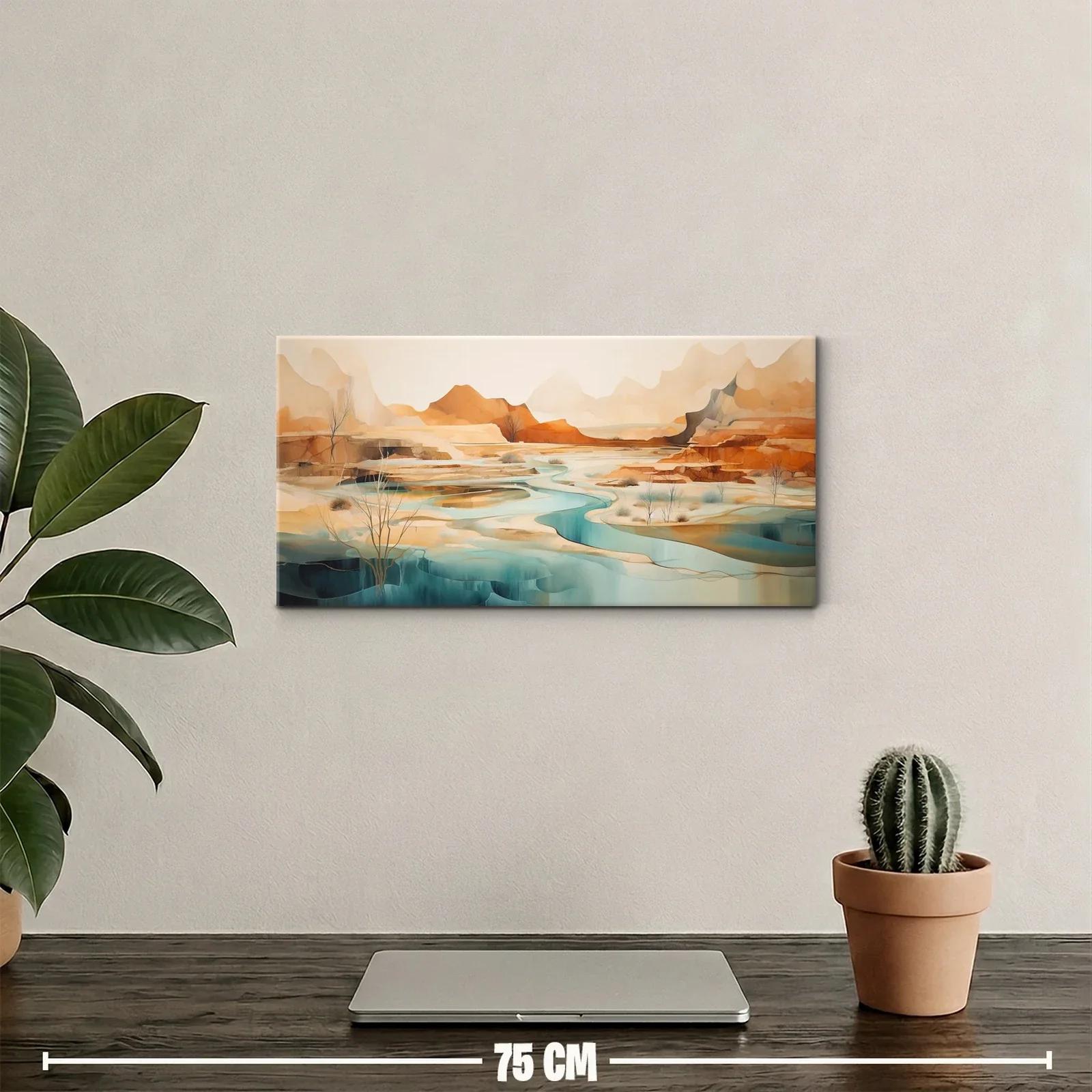 Cuadro paisaje desértico con río serpenteante y llanuras arenosas — miniatura 2
