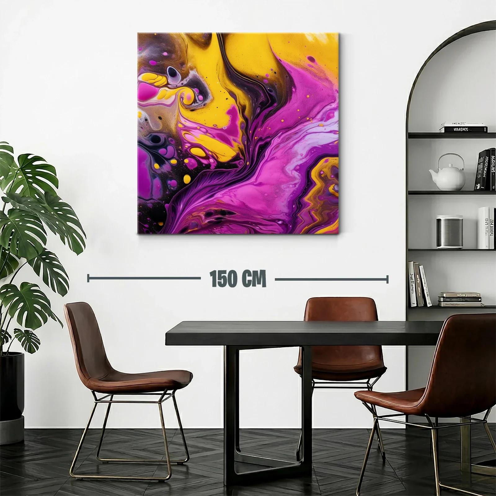 Cuadro abstracto vibrante con tonos fucsia y amarillo — miniatura 2