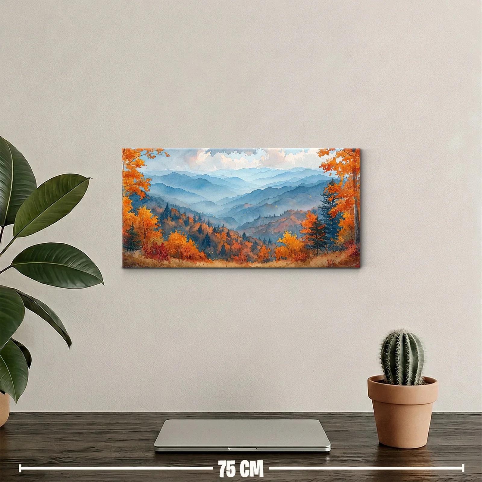 Cuadro paisaje de montaña otoñal con valle y cielo amplio — miniatura 2