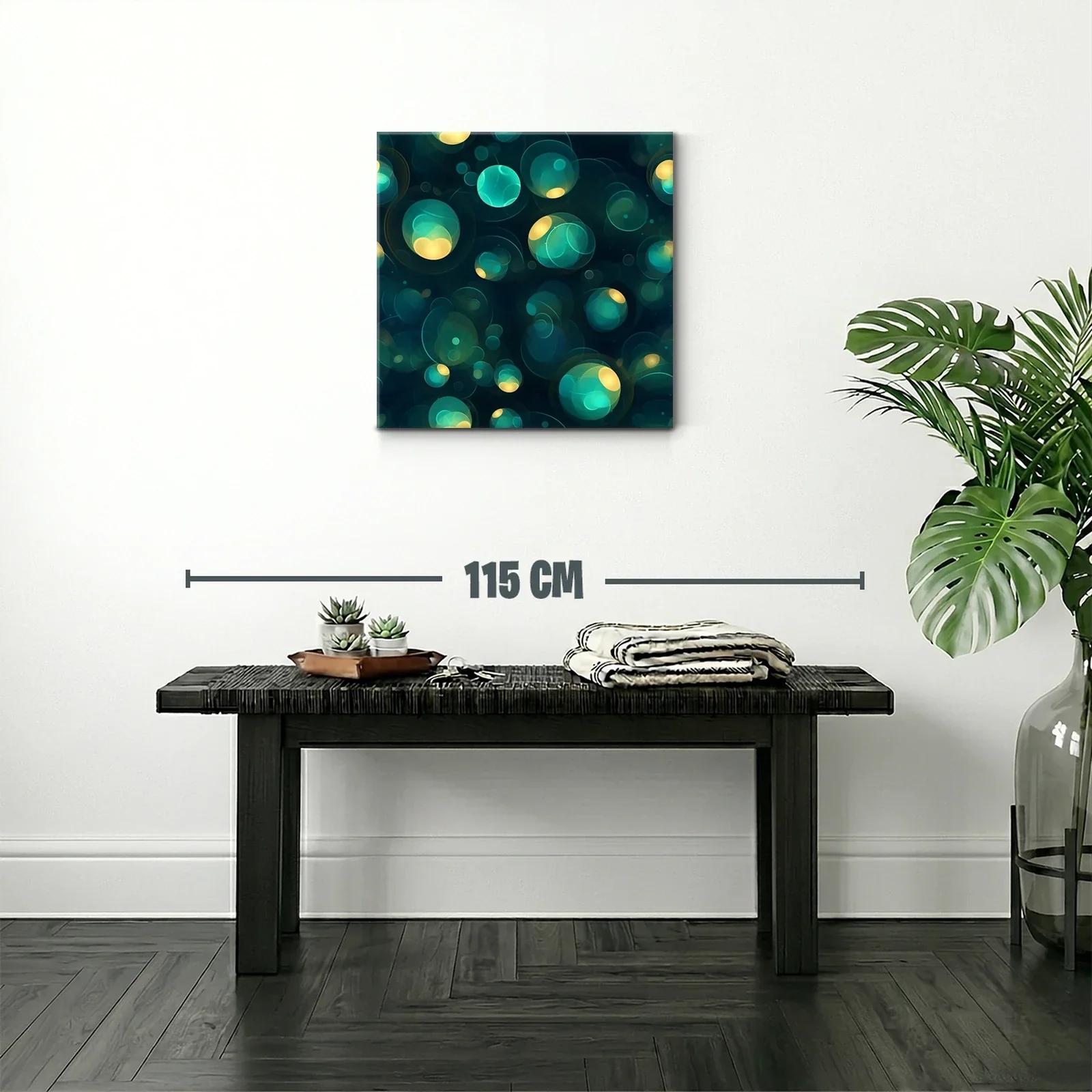 Cuadro abstracto con esferas luminosas en tonos azul y amarillo — miniatura 2