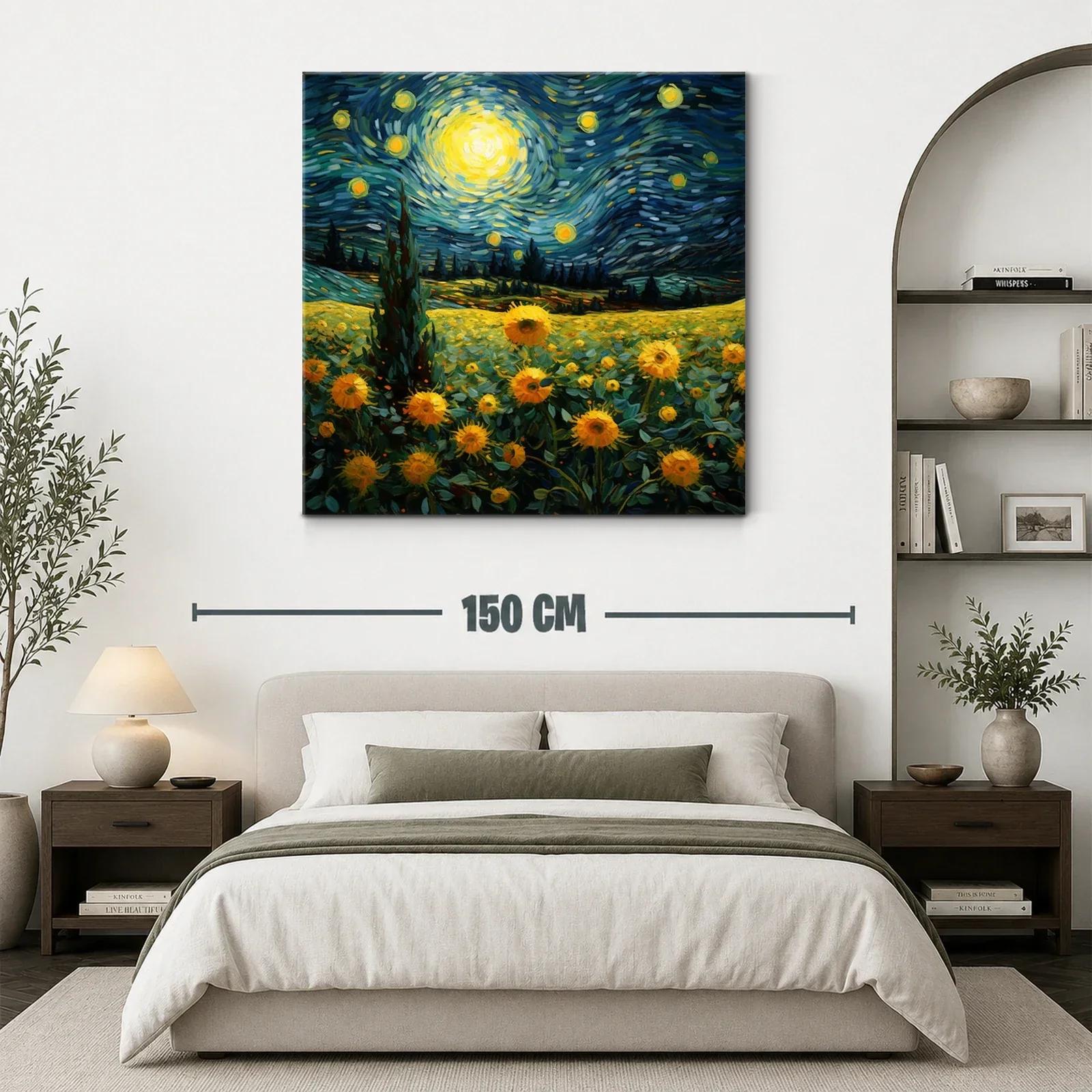 Campo de girasoles bajo cielo estrellado vibrante — miniatura 3