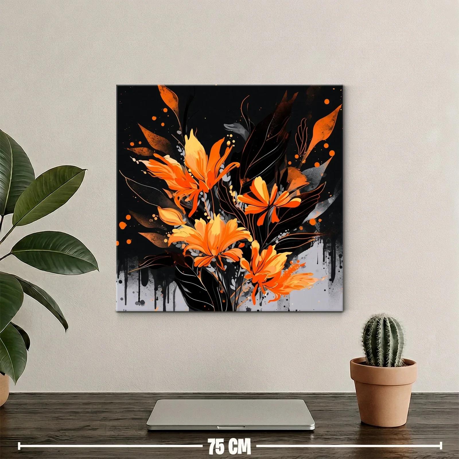 Cuadro floral en tonos naranja y negro para espacios modernos — miniatura 2