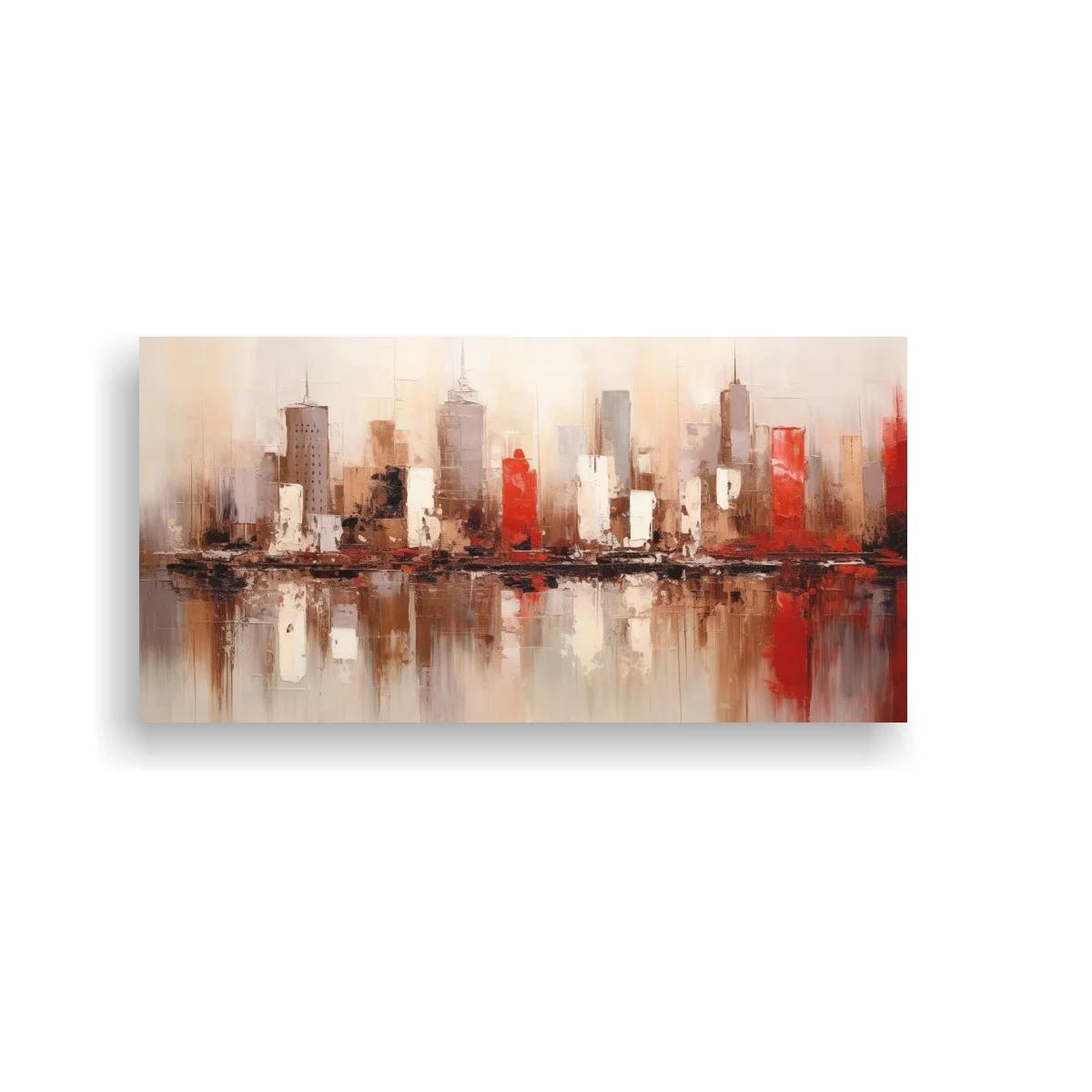 Cuadro skyline urbano con reflejo amplio — imagen principal