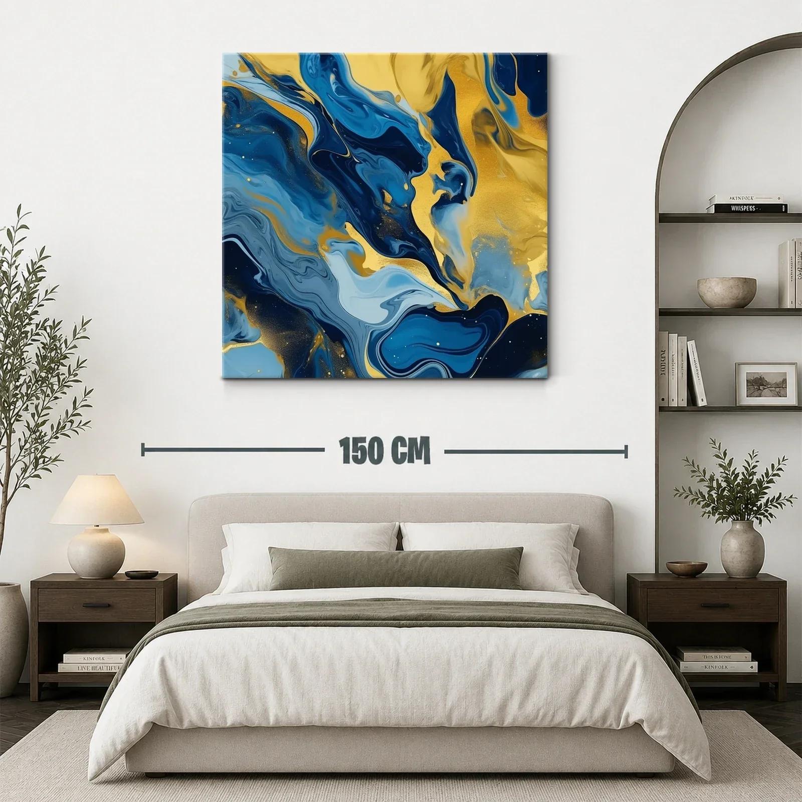 Cuadro abstracto con vibrantes tonos azules y dorados — miniatura 3