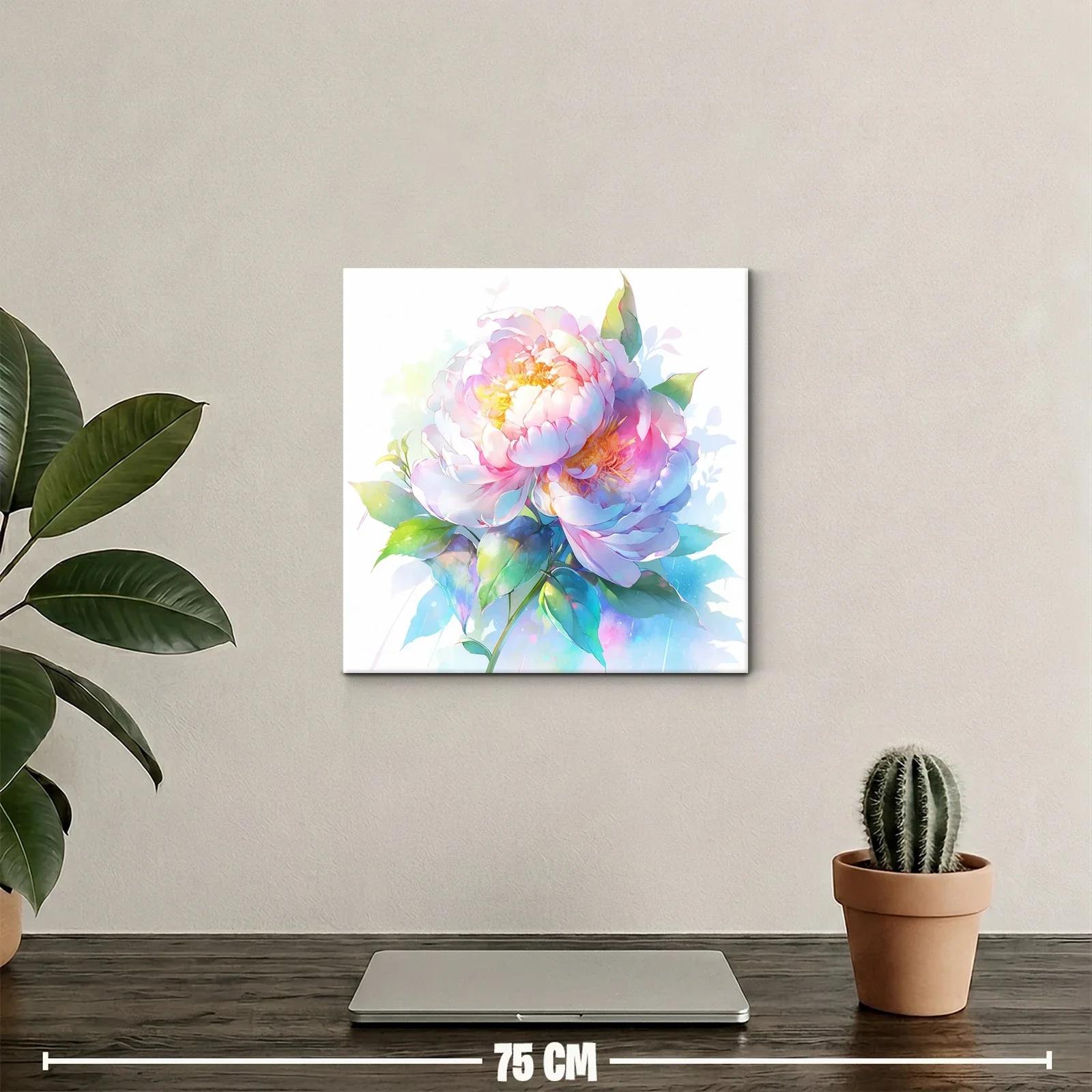 Cuadro floral con peonías en tonos suaves y vibrantes — miniatura 2