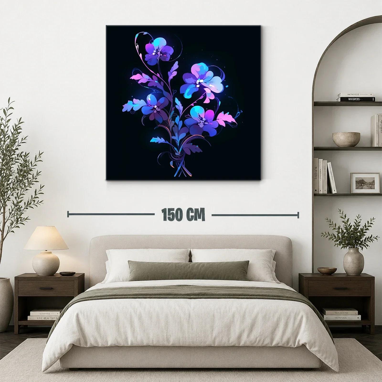 Ramo de flores en tonos violetas y azules sobre fondo oscuro — miniatura 3