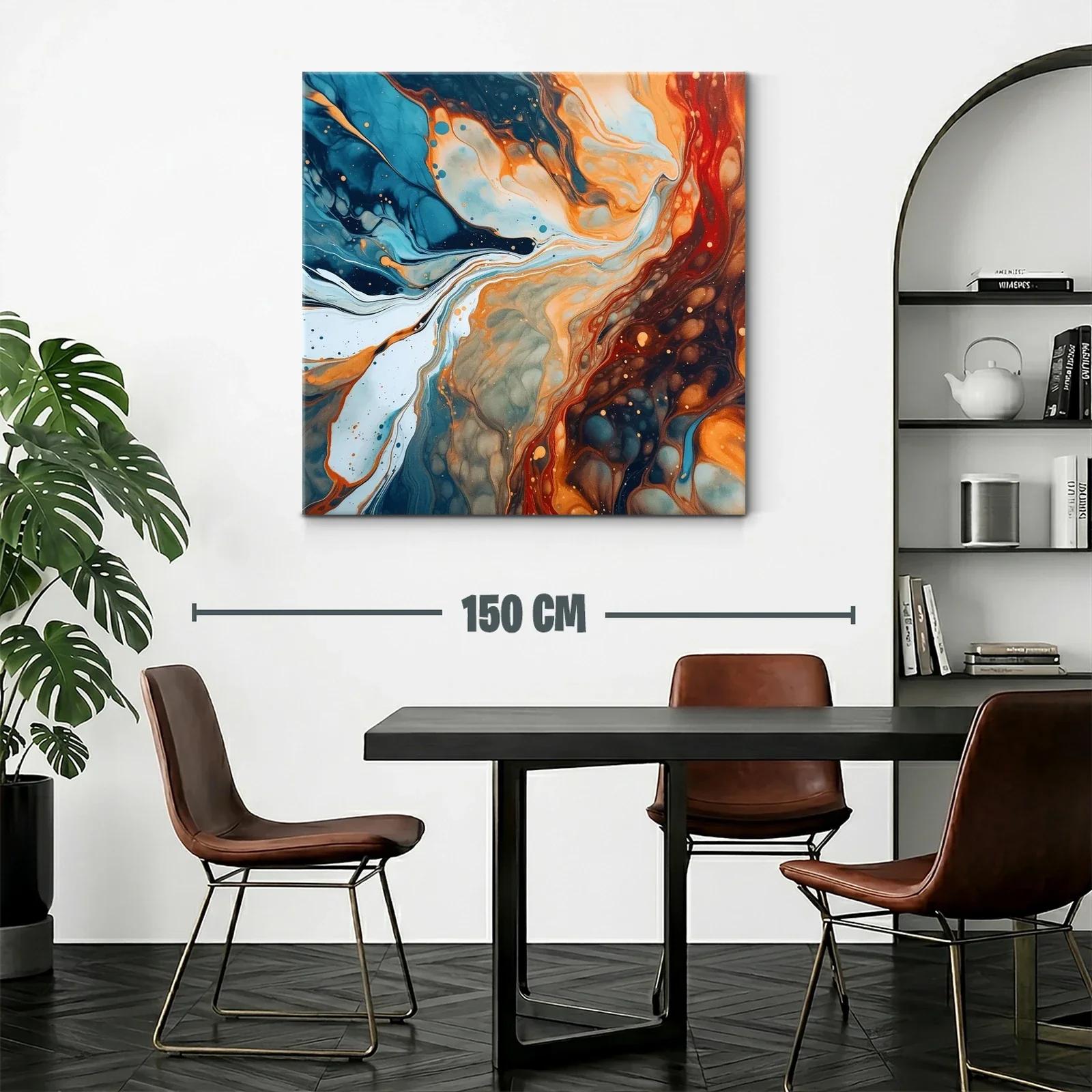 Cuadro abstracto de flujos en tonos azul y naranja intenso — miniatura 2
