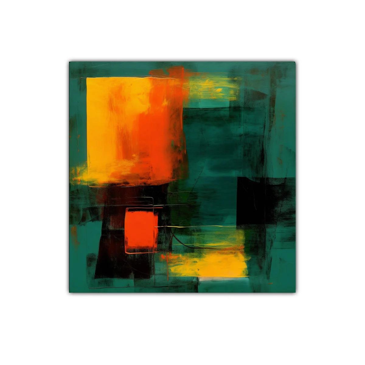 Cuadro abstracto con contraste vibrante en tonos verdes y naranjas — miniatura 1