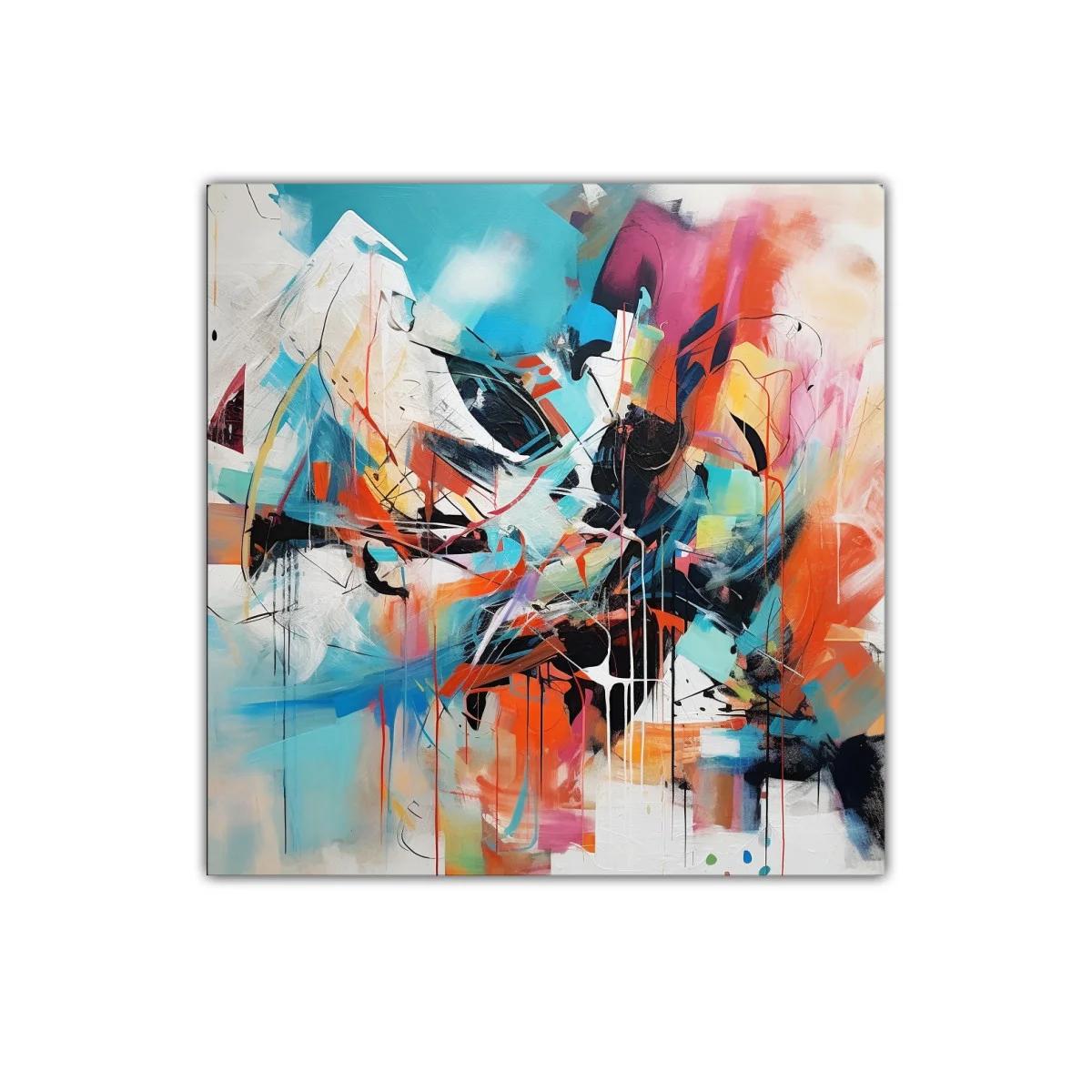 Cuadro abstracto con vibrantes tonos turquesa y naranja — miniatura 1
