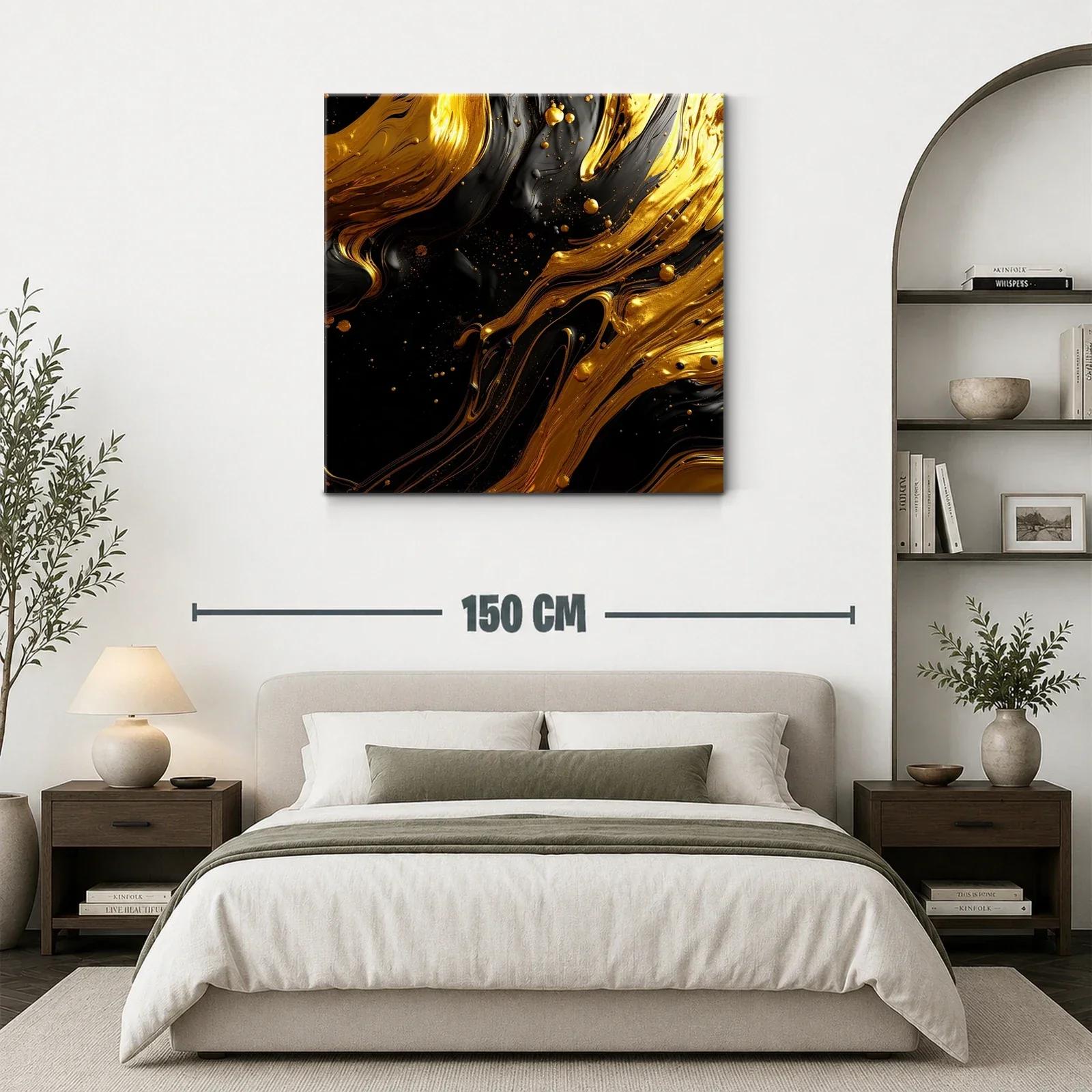 Composición abstracta en dorado y negro con textura fluida — miniatura 3